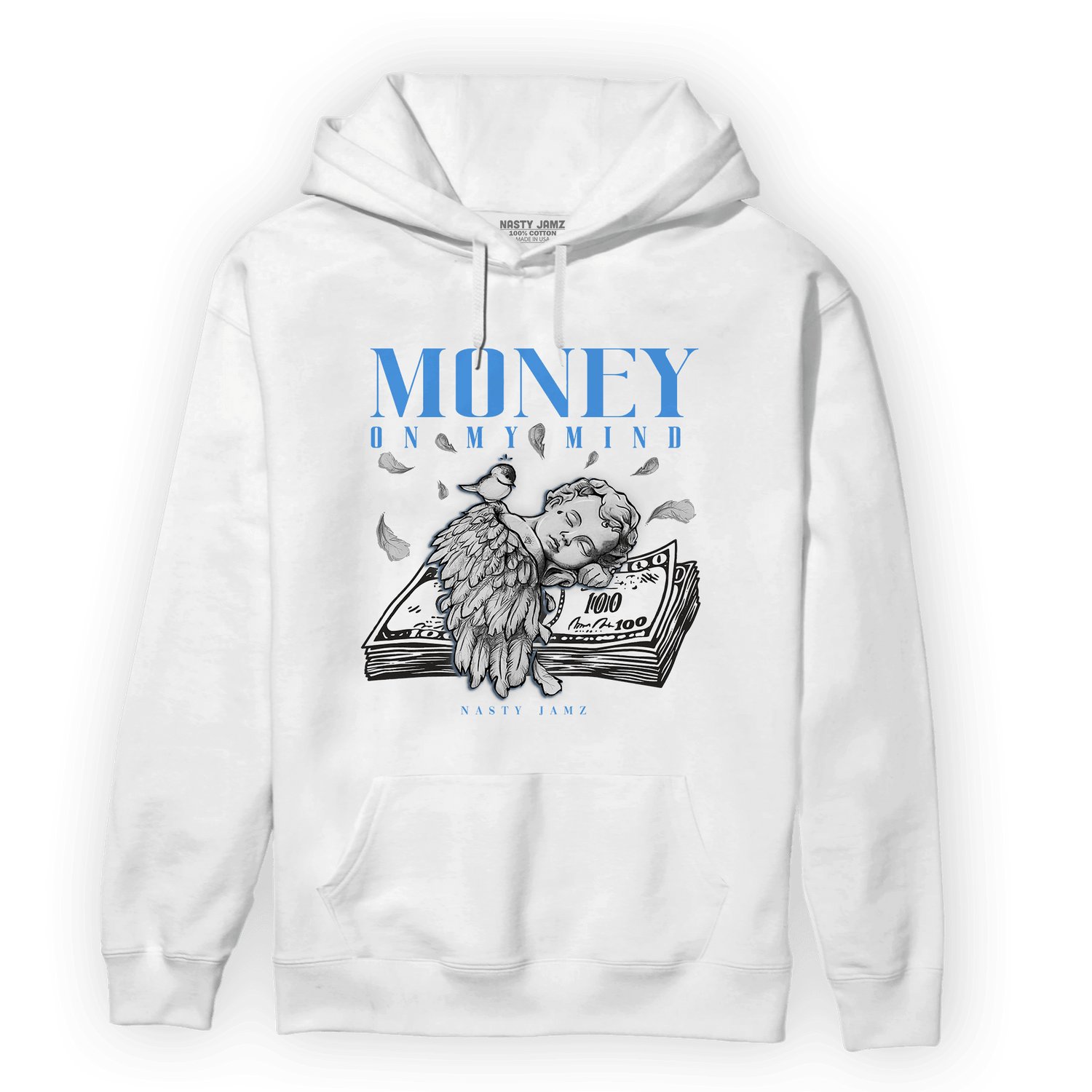 University Blue 5s Hoodie Match Money On My Mind Angel - NastyJamz