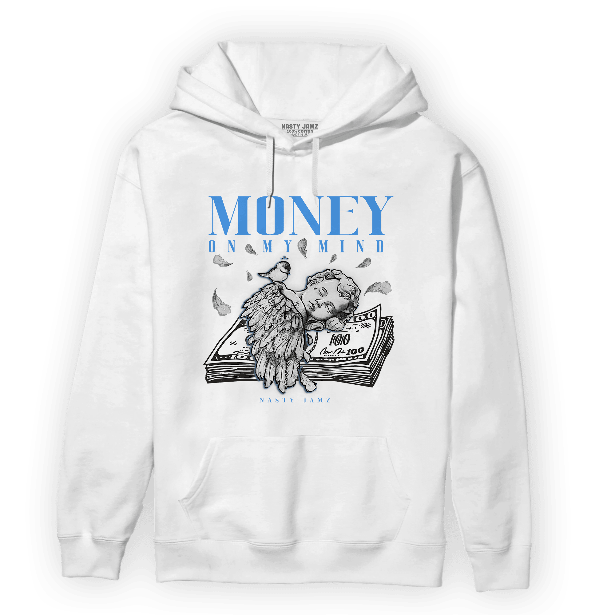 University Blue 5s Hoodie Match Money On My Mind Angel - NastyJamz