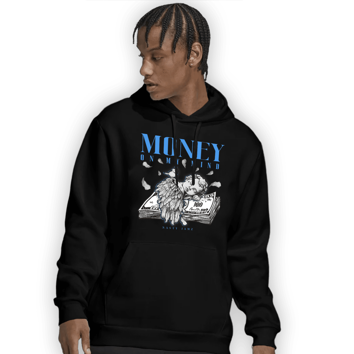 University Blue 5s Hoodie Match Money On My Mind Angel - NastyJamz