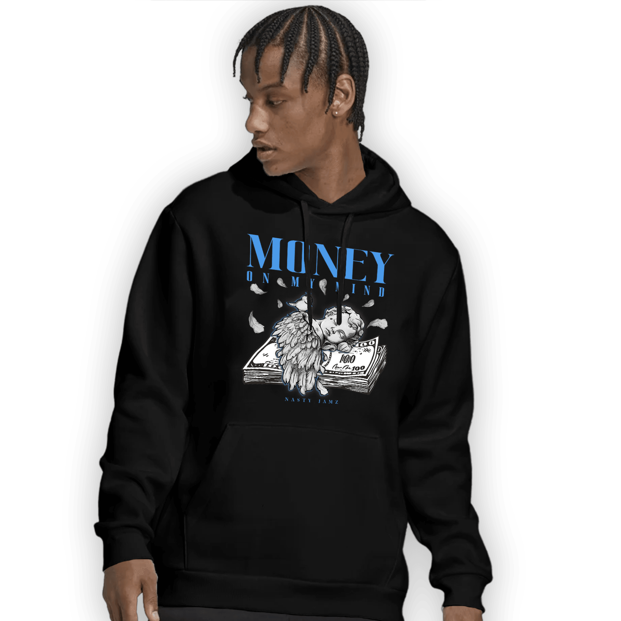 University Blue 5s Hoodie Match Money On My Mind Angel - NastyJamz