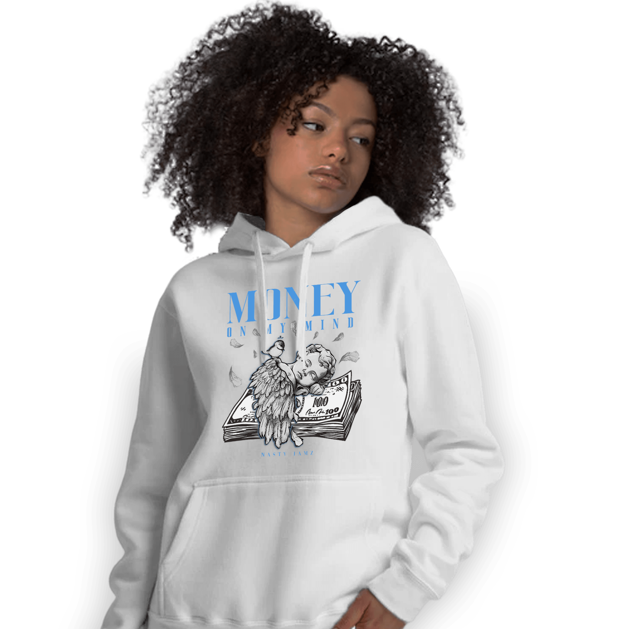 University Blue 5s Hoodie Match Money On My Mind Angel - NastyJamz