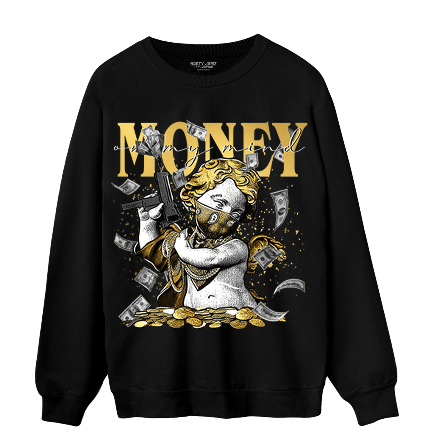 Mid SE Black Gold 1s Sweatshirt Match Money On My Mine Gang - NastyJamz