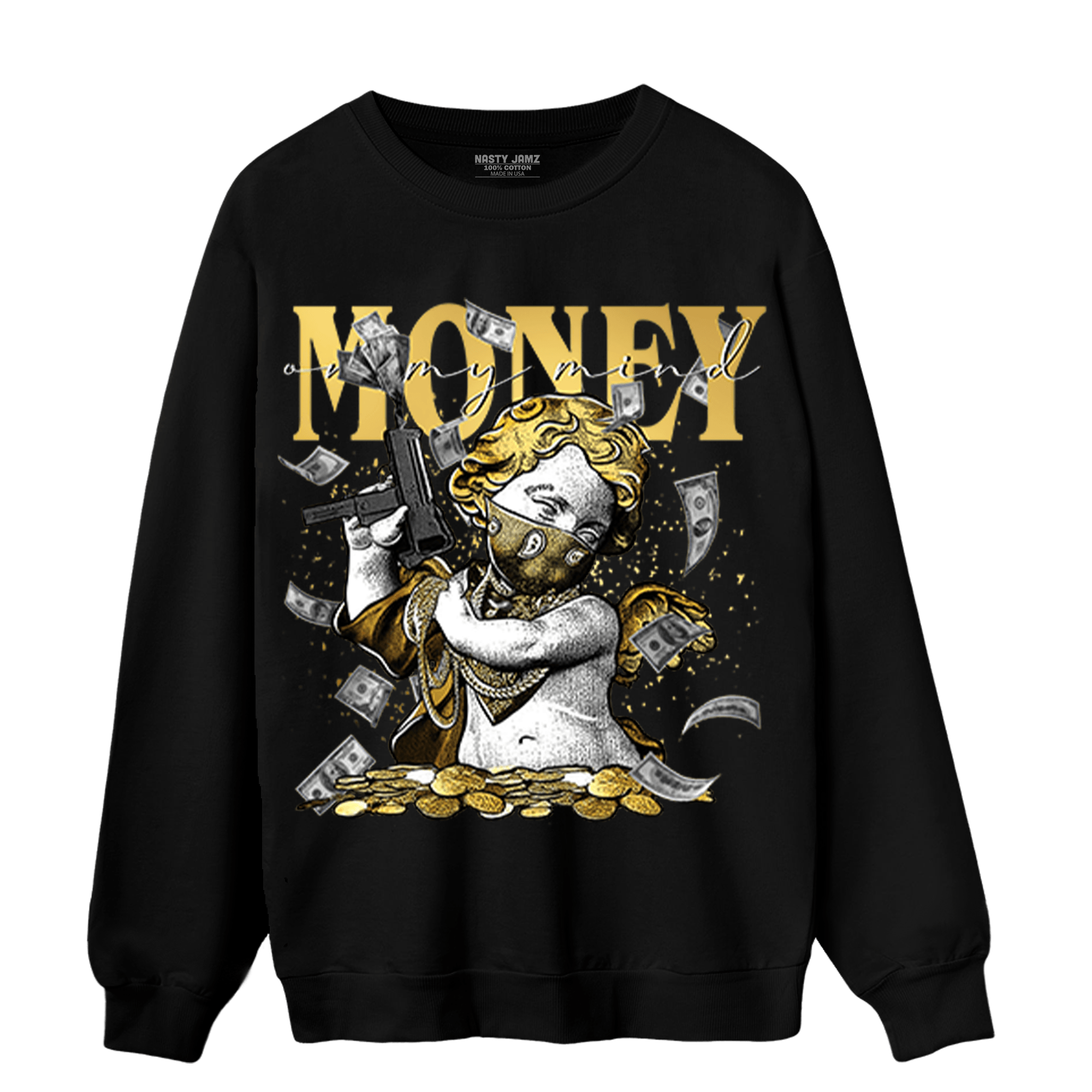 Mid SE Black Gold 1s Sweatshirt Match Money On My Mine Gang - NastyJamz