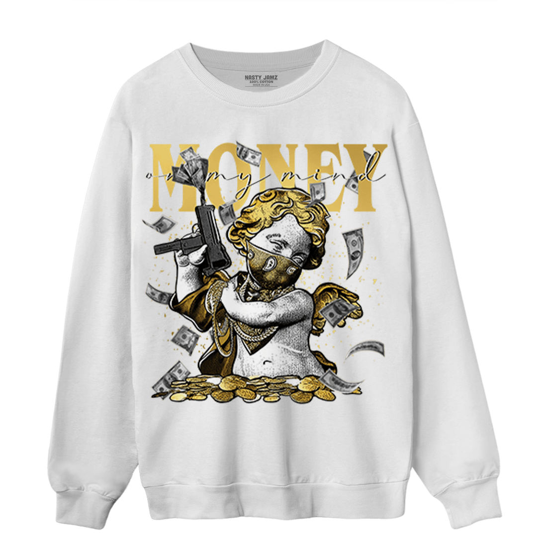 Mid SE Black Gold 1s Sweatshirt Match Money On My Mine Gang - NastyJamz