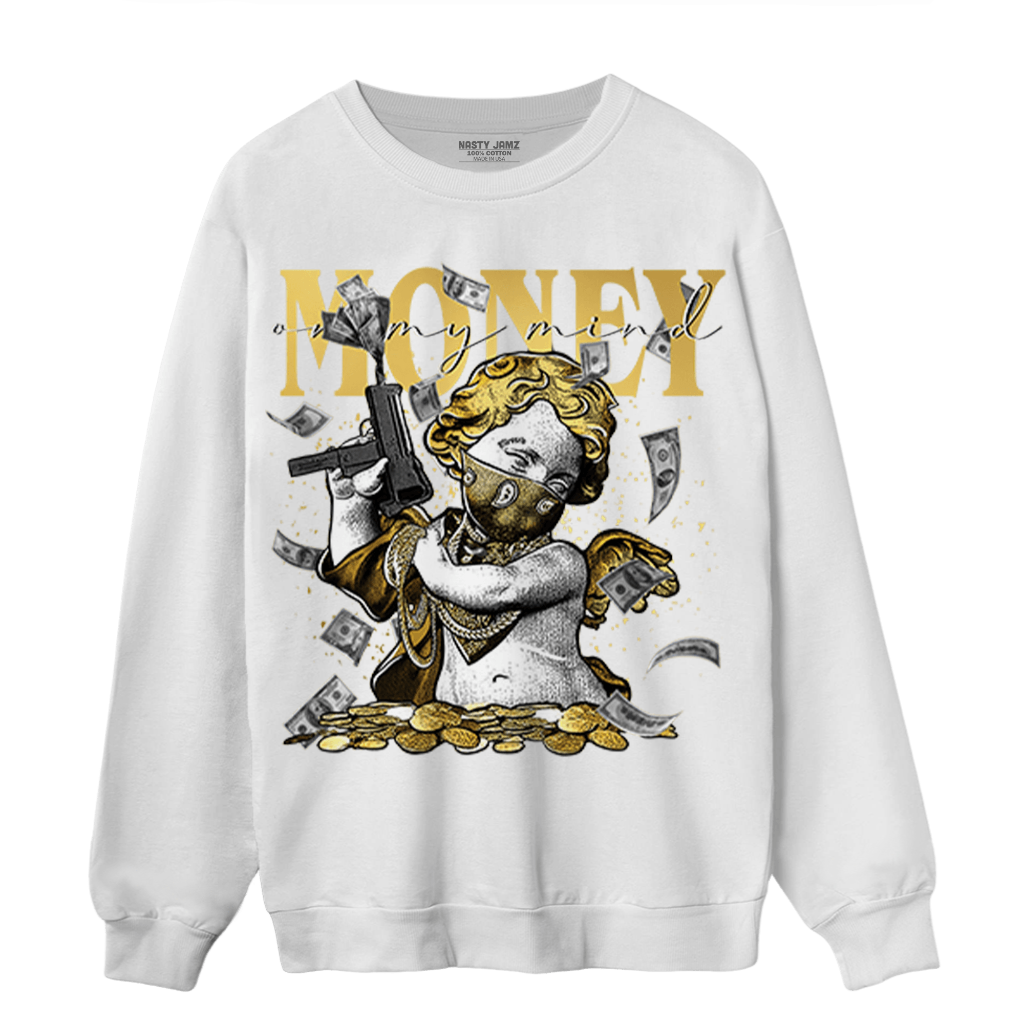Mid SE Black Gold 1s Sweatshirt Match Money On My Mine Gang - NastyJamz