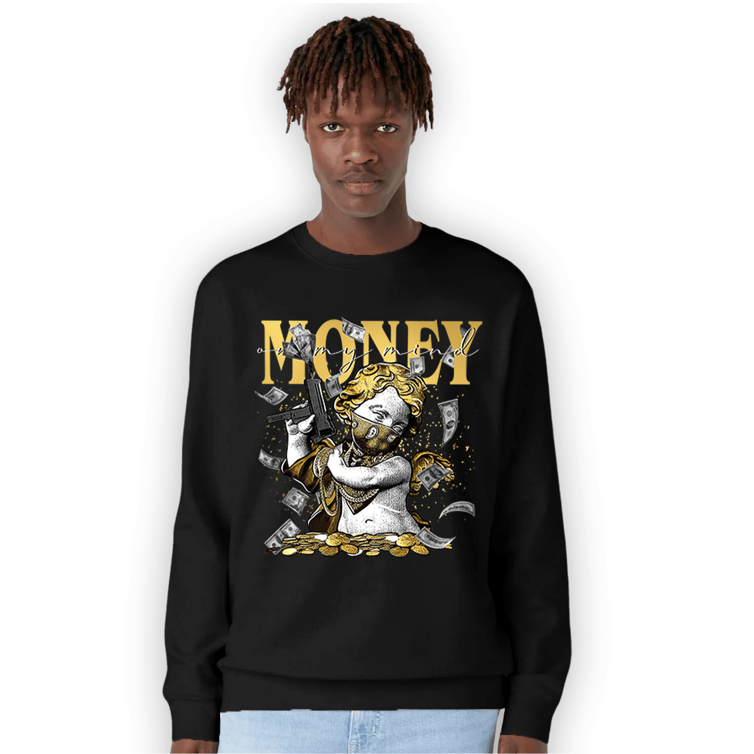 Mid SE Black Gold 1s Sweatshirt Match Money On My Mine Gang - NastyJamz