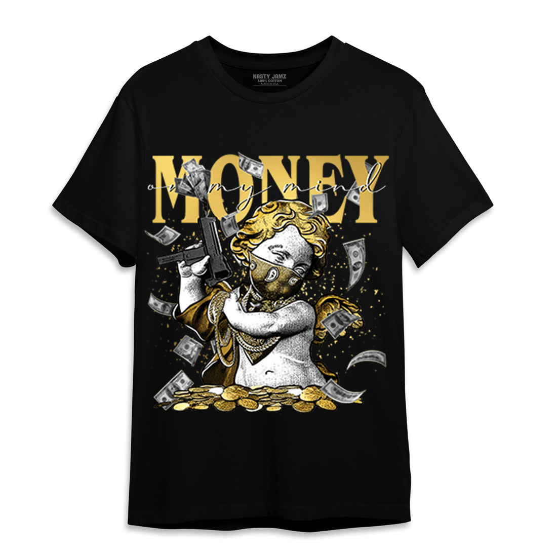 Mid SE Black Gold 1s T Shirt Match Money On My Mine Gang - NastyJamz