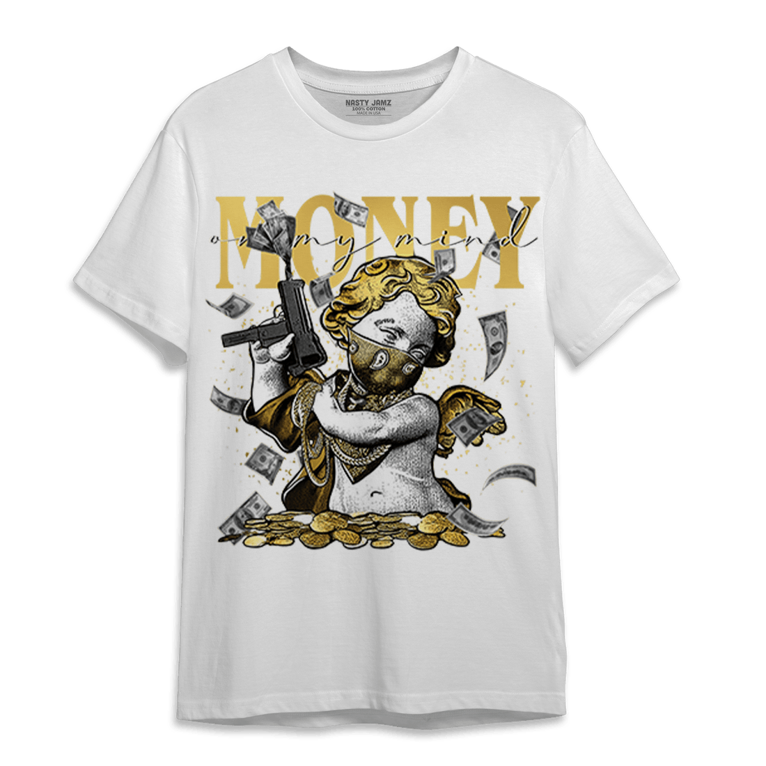 Mid SE Black Gold 1s T Shirt Match Money On My Mine Gang - NastyJamz
