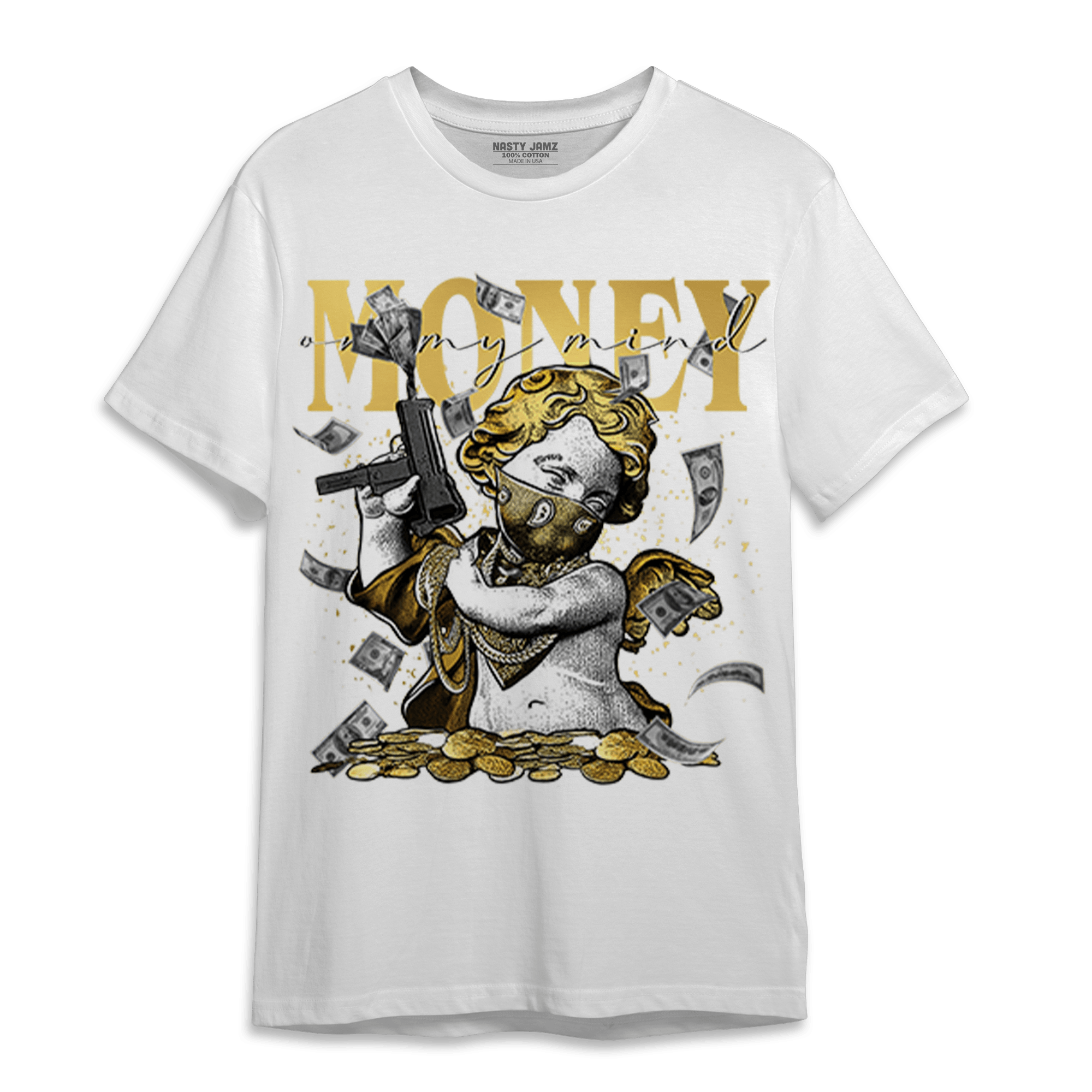 Mid SE Black Gold 1s T Shirt Match Money On My Mine Gang - NastyJamz
