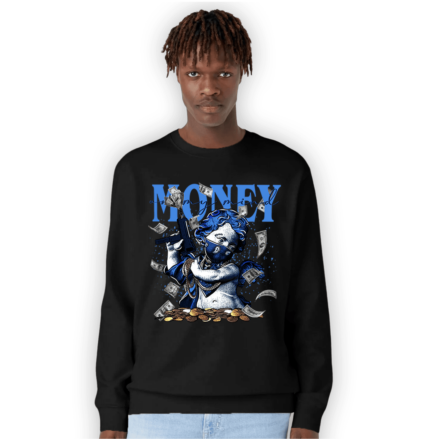 University Blue Toe 1s Sweatshirt Match Money On My Mine Gang - NastyJamz