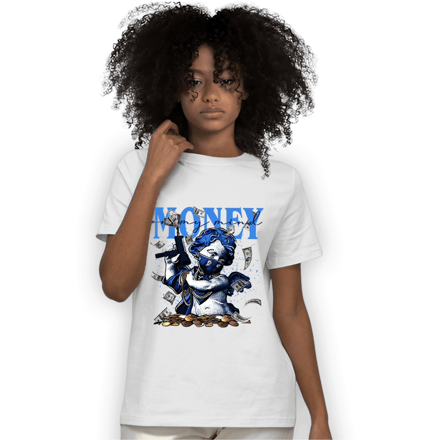 University Blue Toe 1s T Shirt Match Money On My Mine Gang - NastyJamz