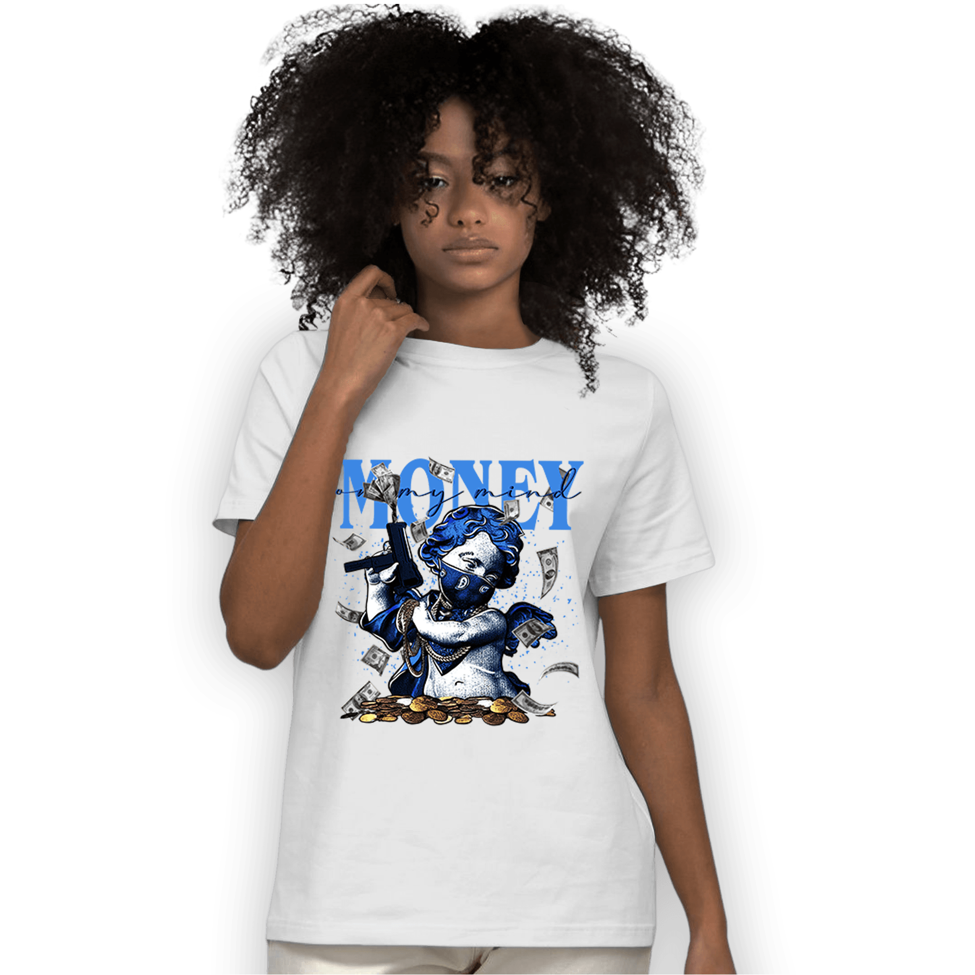 University Blue Toe 1s T Shirt Match Money On My Mine Gang - NastyJamz