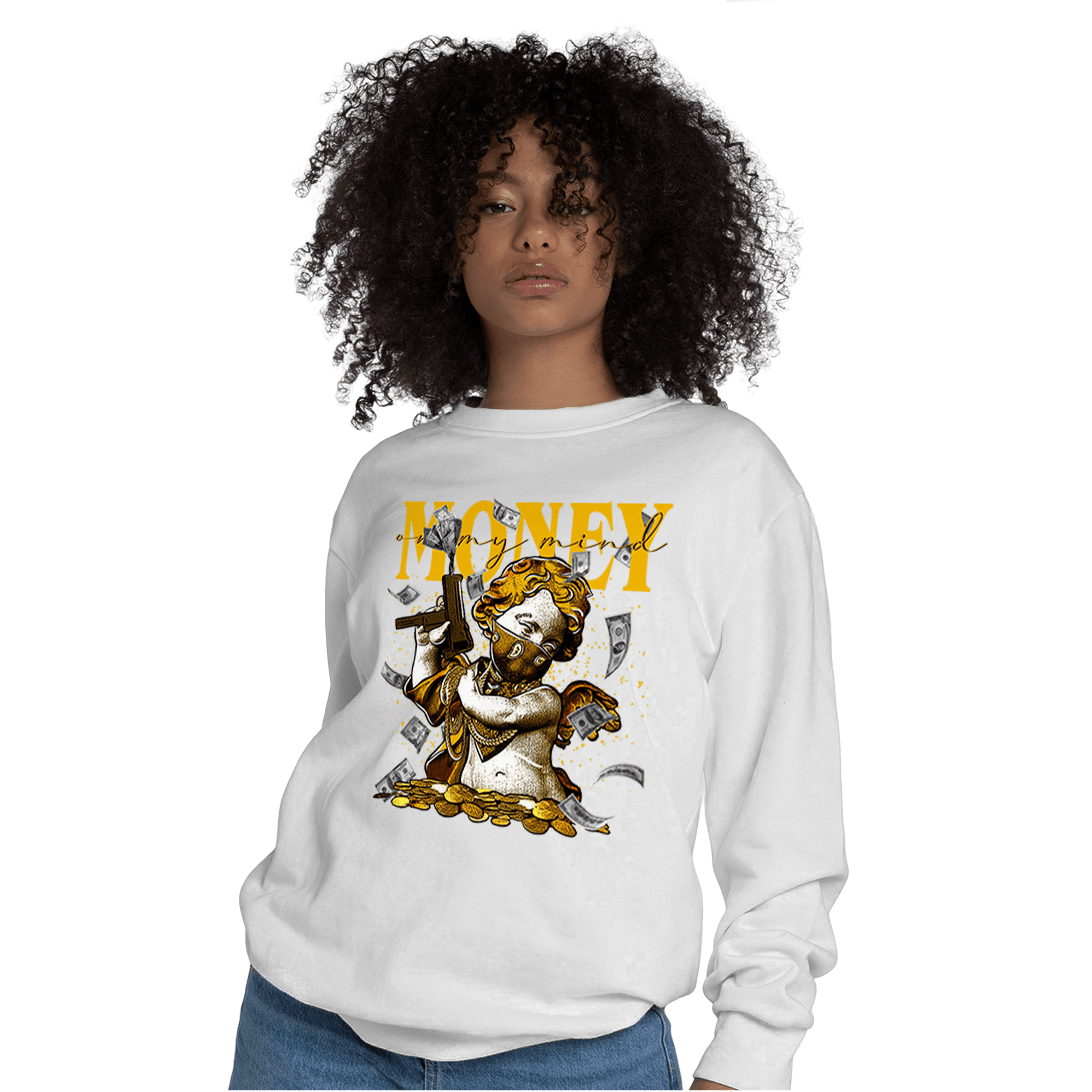 Yellow Ochre 1s Sweatshirt Match Money On My Mine Gang - NastyJamz