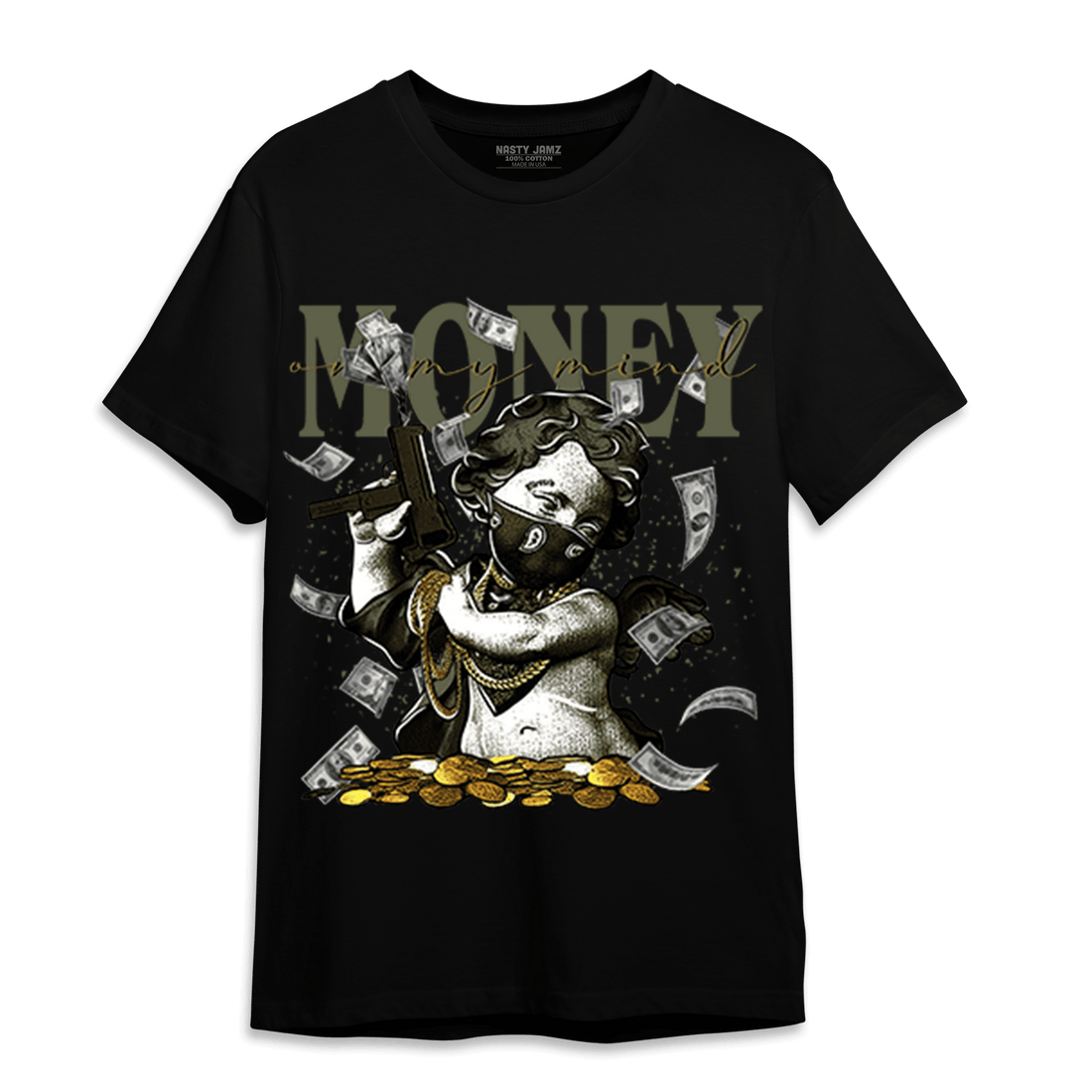 SE Craft Medium Olive 4s T Shirt Match Money On My Mine Gang - NastyJamz