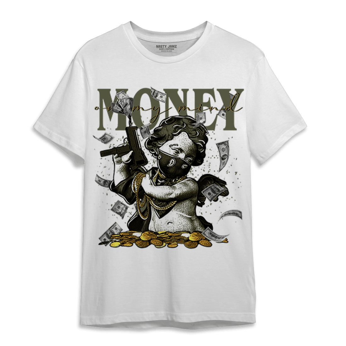 SE Craft Medium Olive 4s T Shirt Match Money On My Mine Gang - NastyJamz
