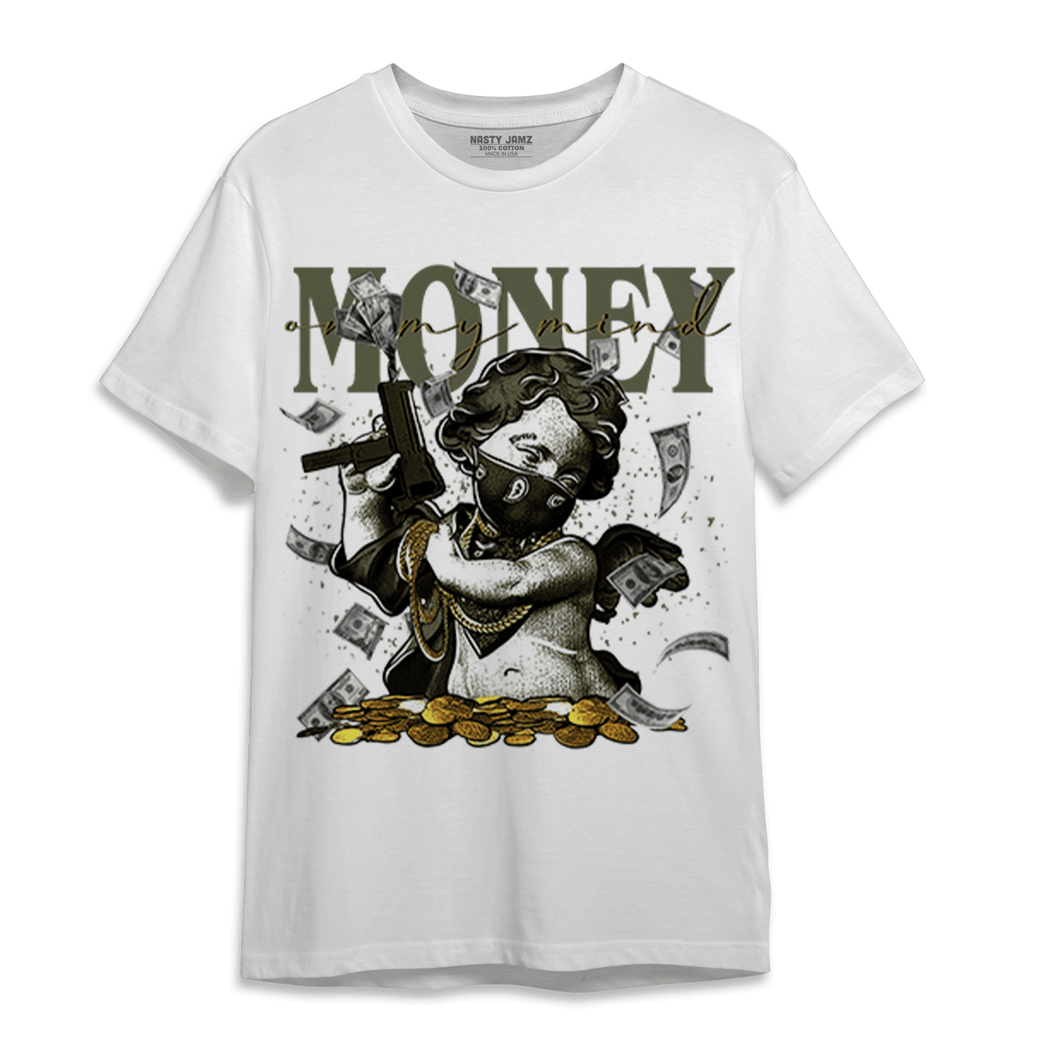 SE Craft Medium Olive 4s T Shirt Match Money On My Mine Gang - NastyJamz