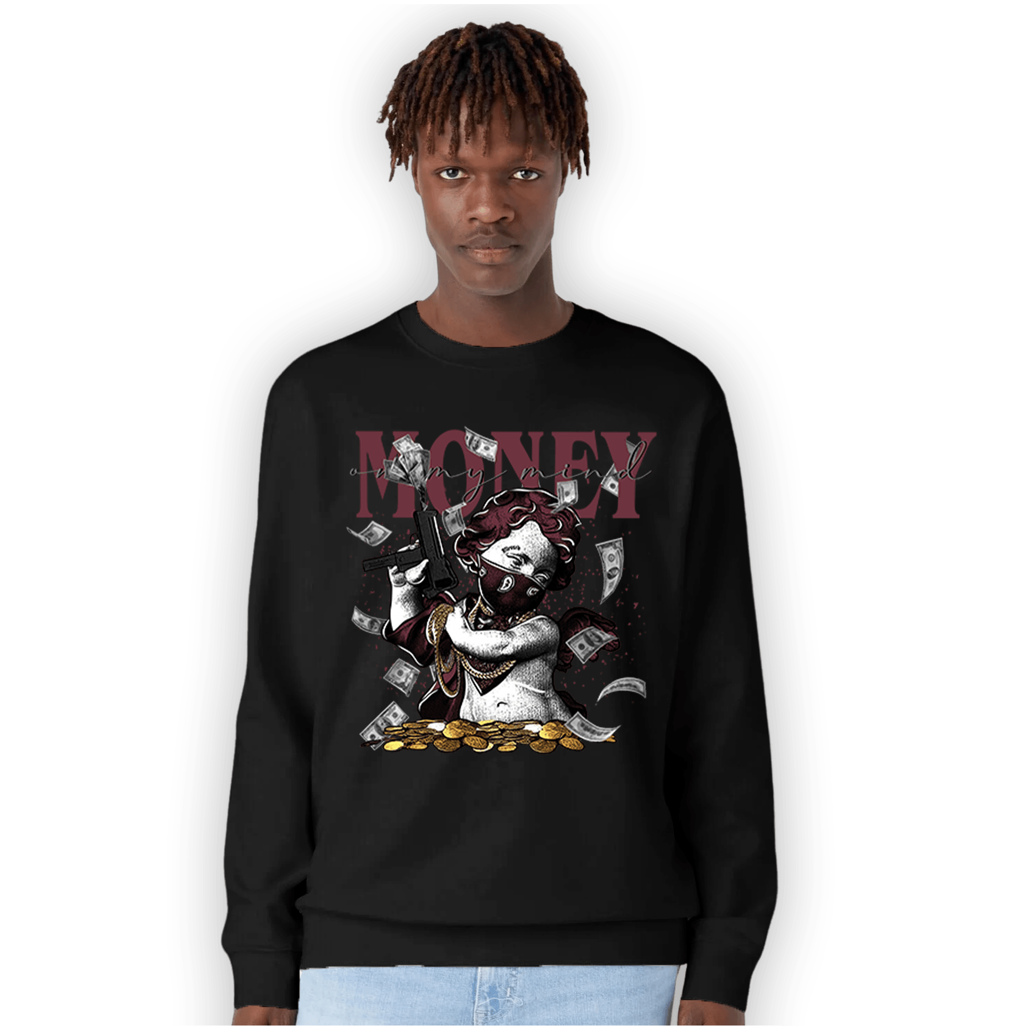 Burgundy 5s Sweatshirt Match Money On My Mine Gang - NastyJamz