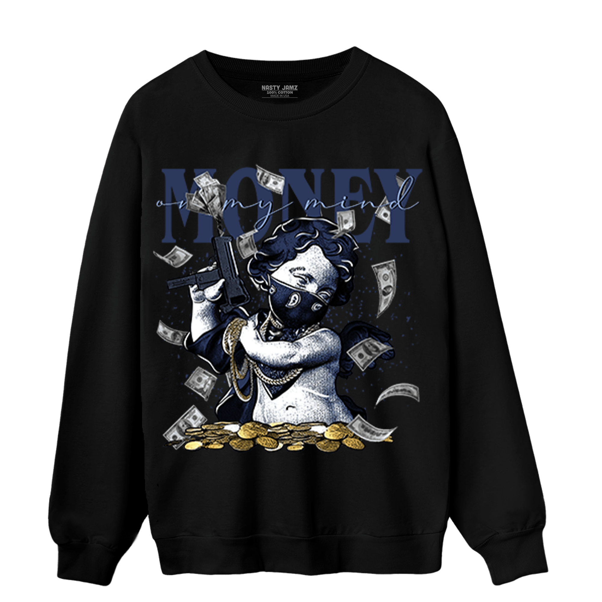 Midnight Navy 5s Sweatshirt Match Money On My Mine Gang - NastyJamz