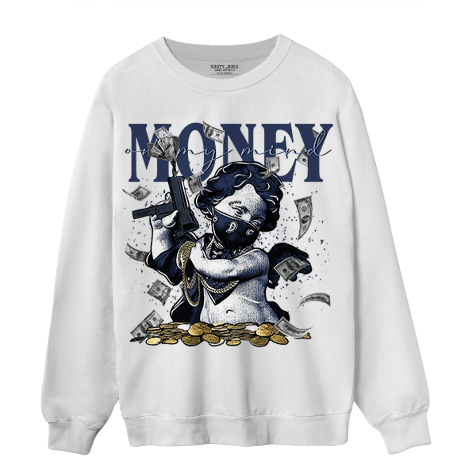 Midnight Navy 5s Sweatshirt Match Money On My Mine Gang - NastyJamz