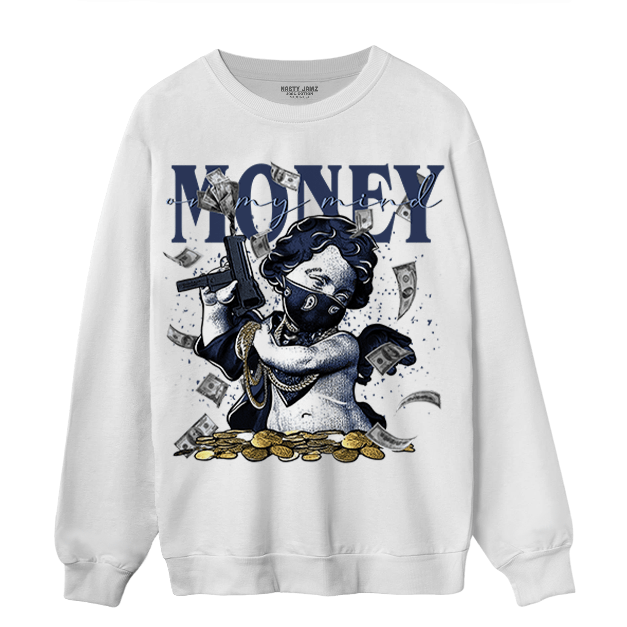 Midnight Navy 5s Sweatshirt Match Money On My Mine Gang - NastyJamz