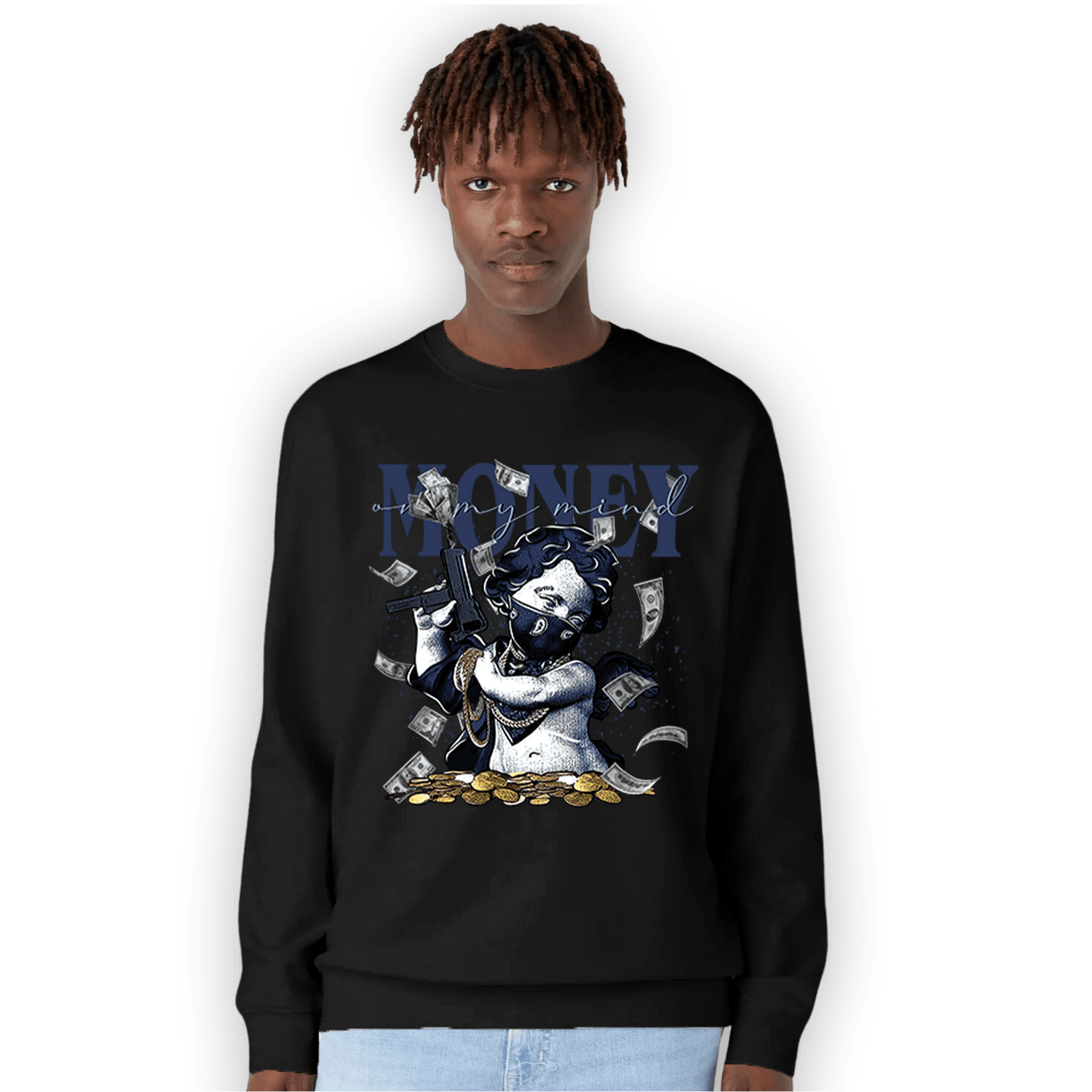 Midnight Navy 5s Sweatshirt Match Money On My Mine Gang - NastyJamz