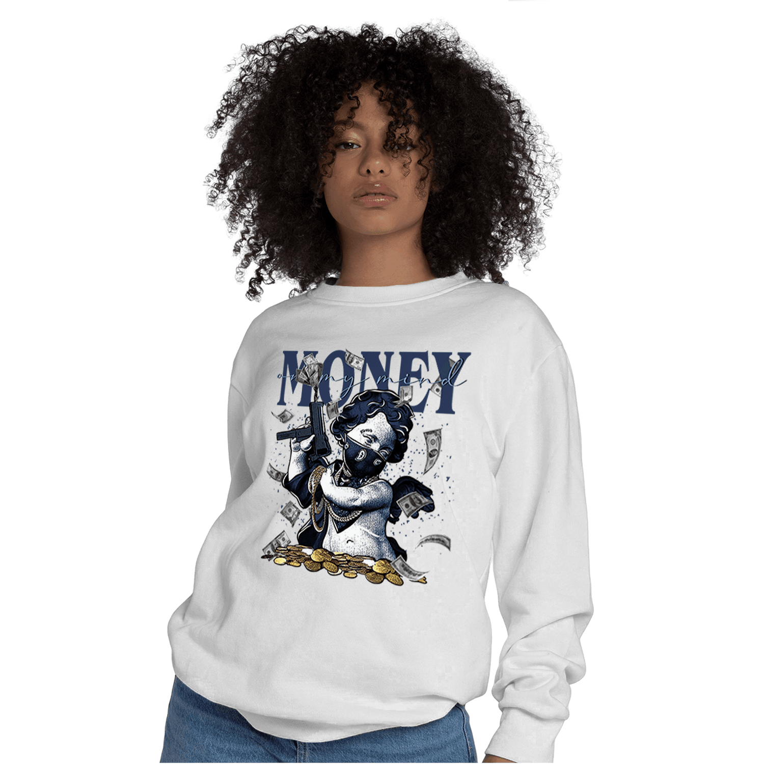Midnight Navy 5s Sweatshirt Match Money On My Mine Gang - NastyJamz
