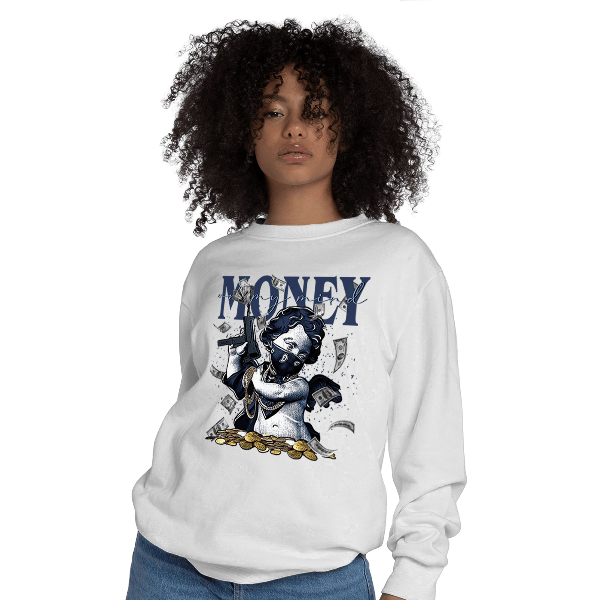 Midnight Navy 5s Sweatshirt Match Money On My Mine Gang - NastyJamz