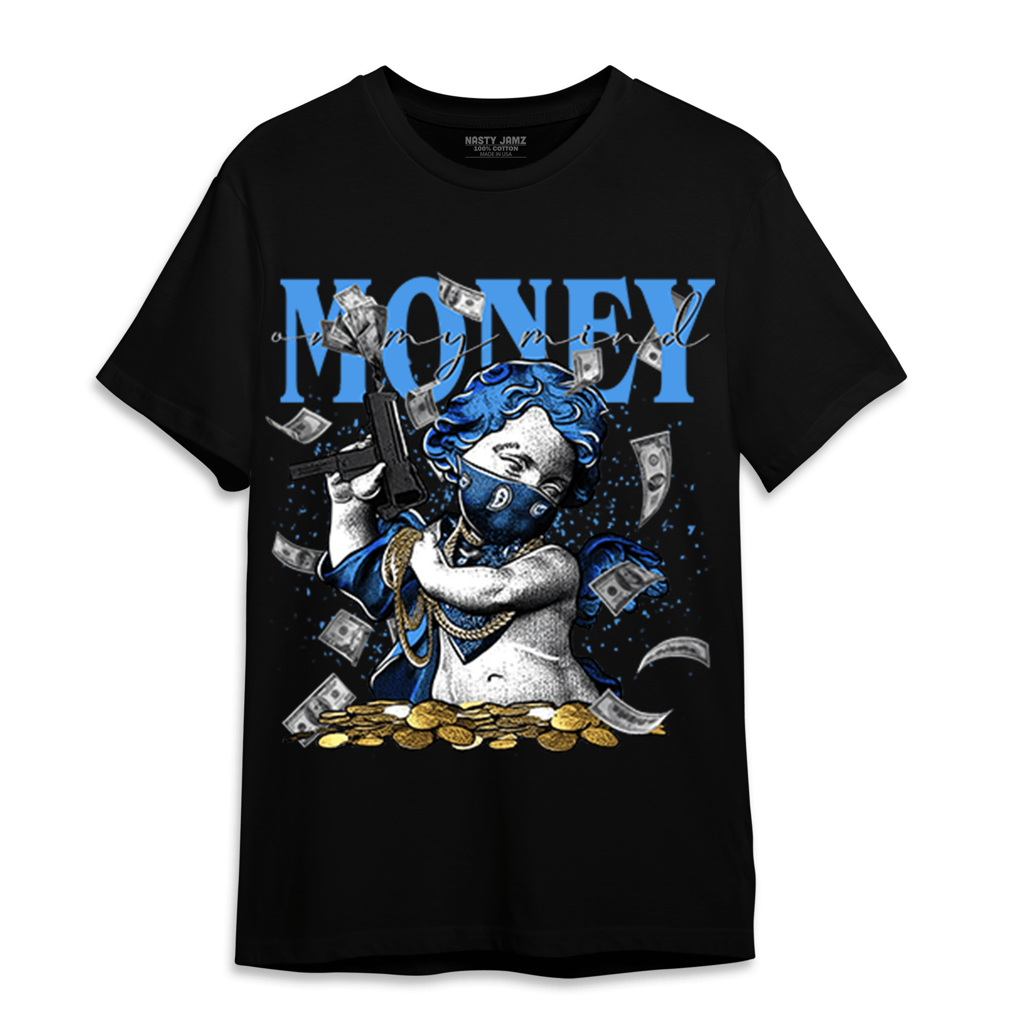 University Blue 5s T Shirt Match Money On My Mine Gang - NastyJamz