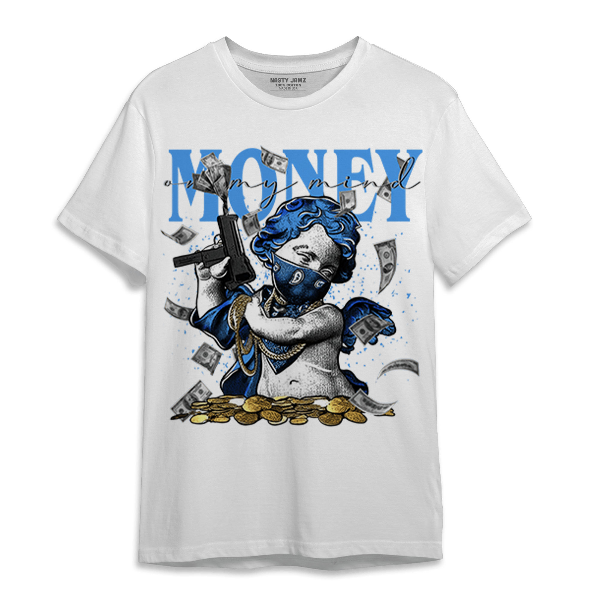 University Blue 5s T Shirt Match Money On My Mine Gang - NastyJamz