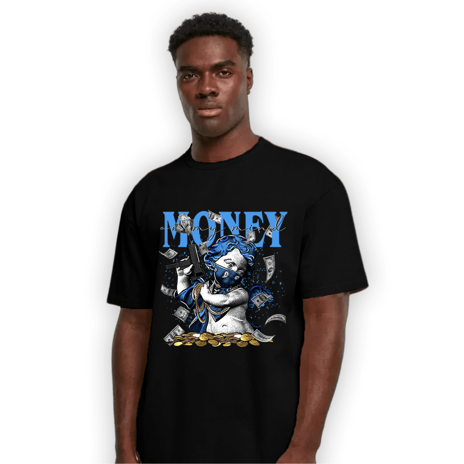 University Blue 5s T Shirt Match Money On My Mine Gang - NastyJamz