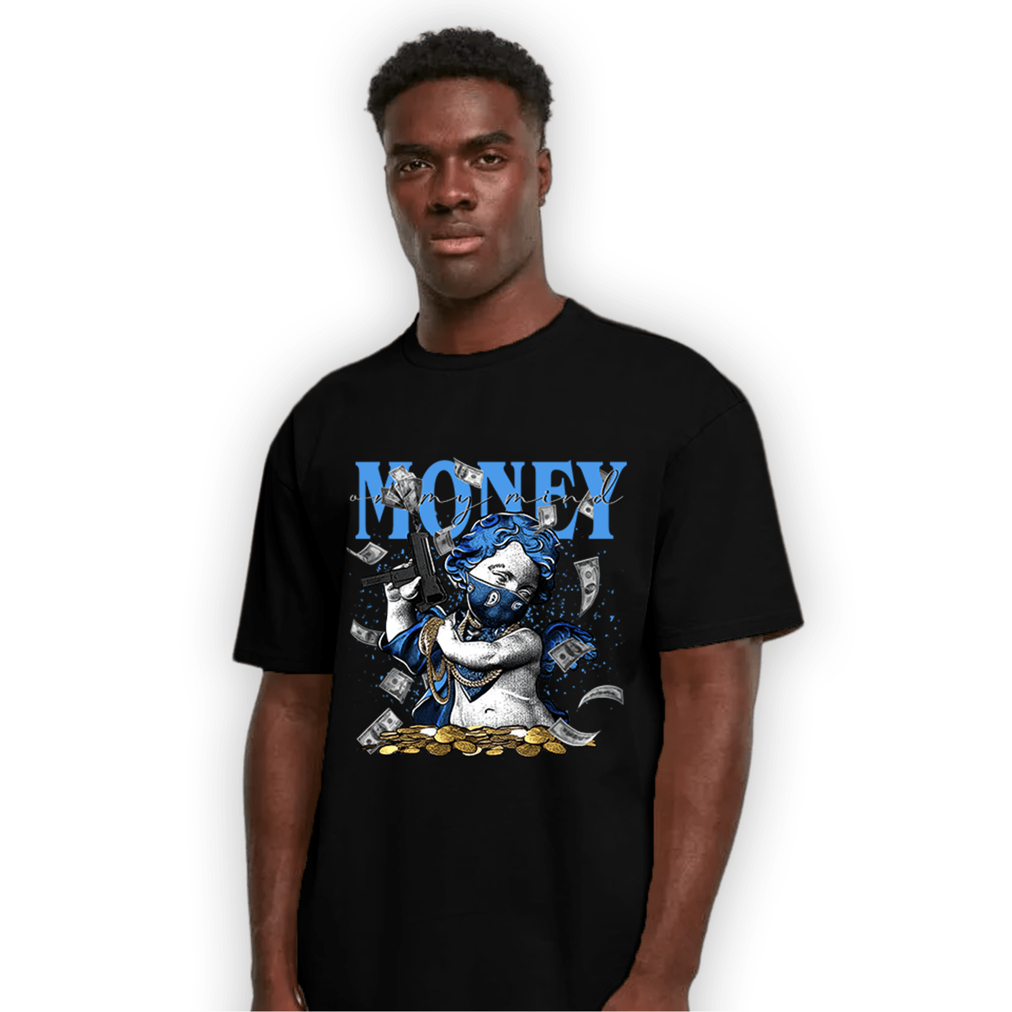 University Blue 5s T Shirt Match Money On My Mine Gang - NastyJamz