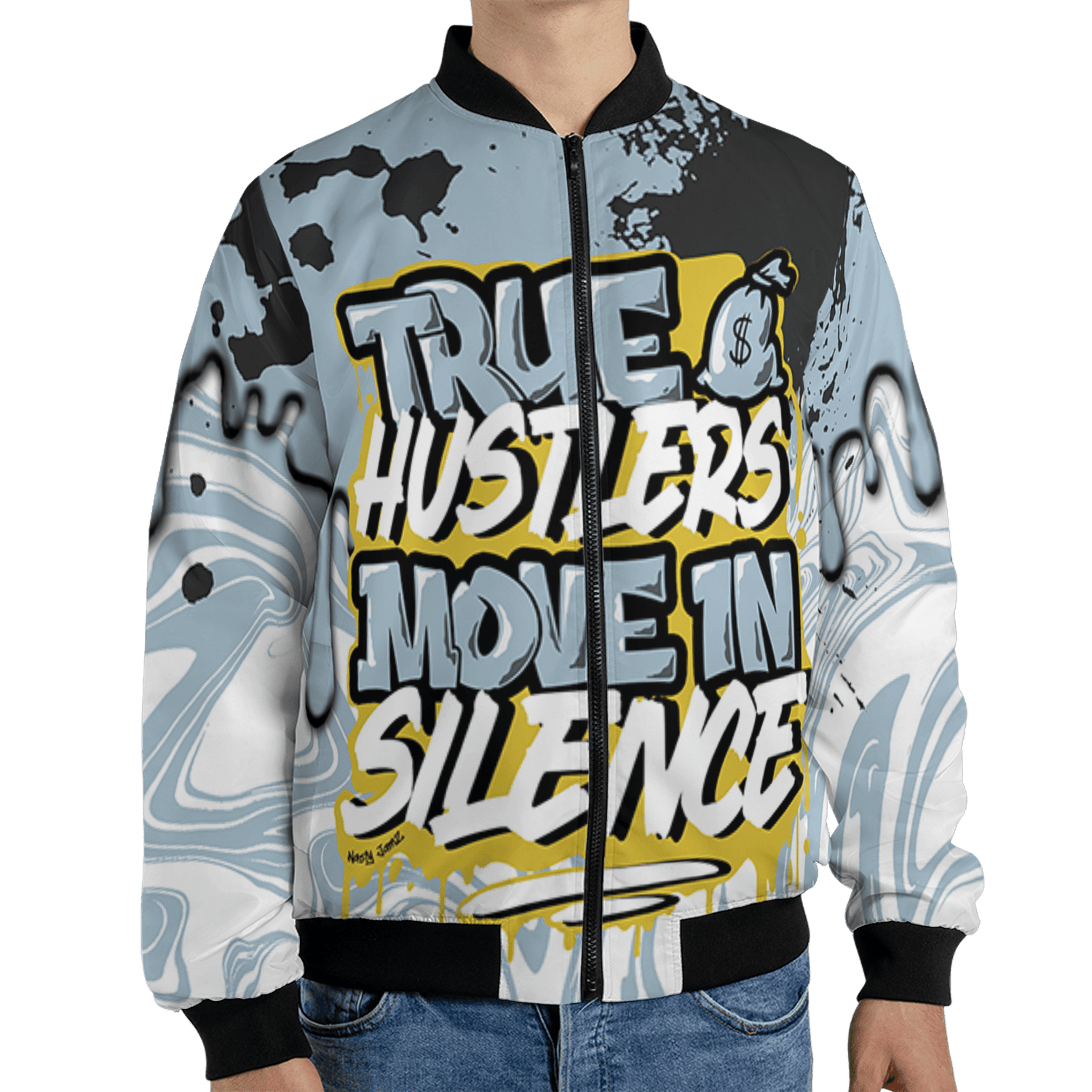 Blue Grey 13s Jacket Match Move In Silence 3D All-Over Print Color Splash - NastyJamz