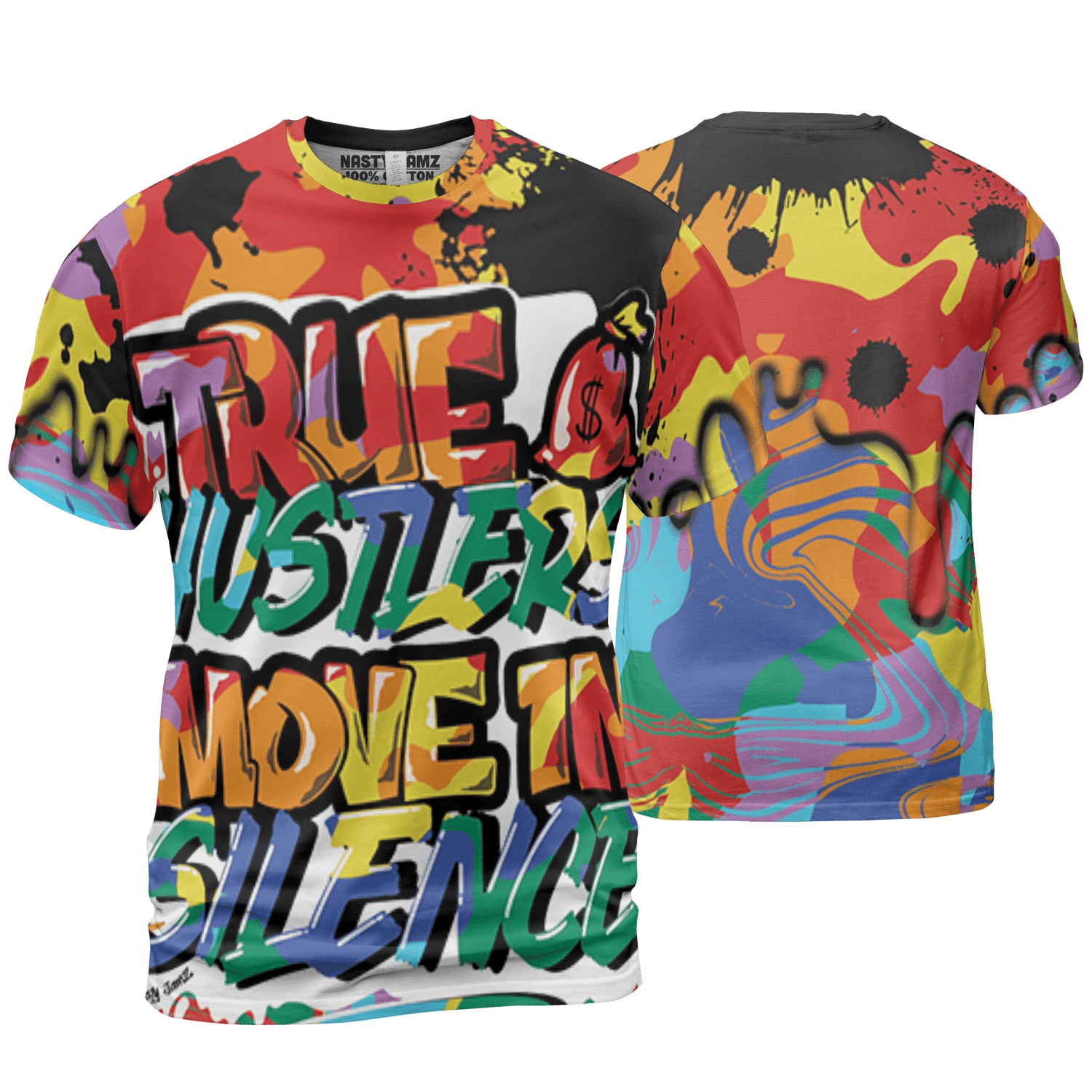 Mid GS Six Championships 1s T Shirt Match Move In Silence 3D All-Over Print Color Splash - NastyJamz
