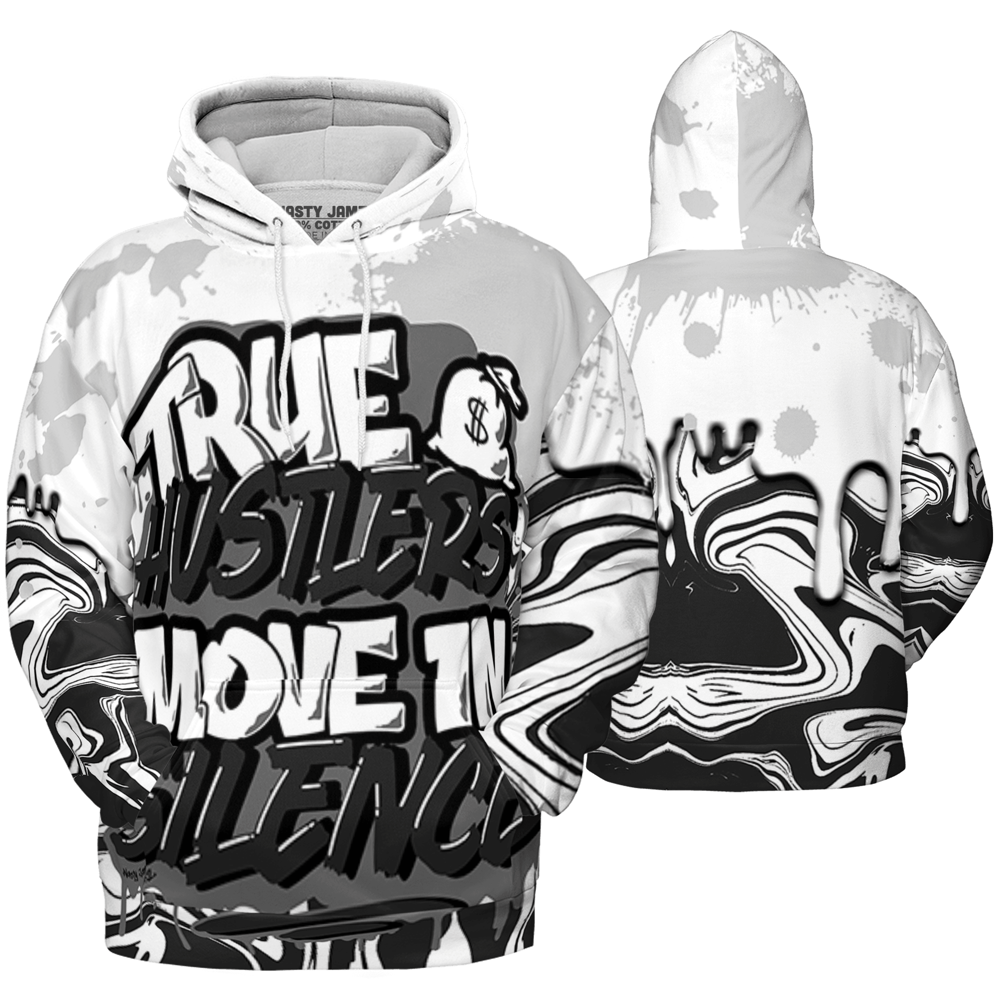 Retro High OG Black White 1s Hoodie Match Move In Silence 3D All-Over Print Color Splash - NastyJamz
