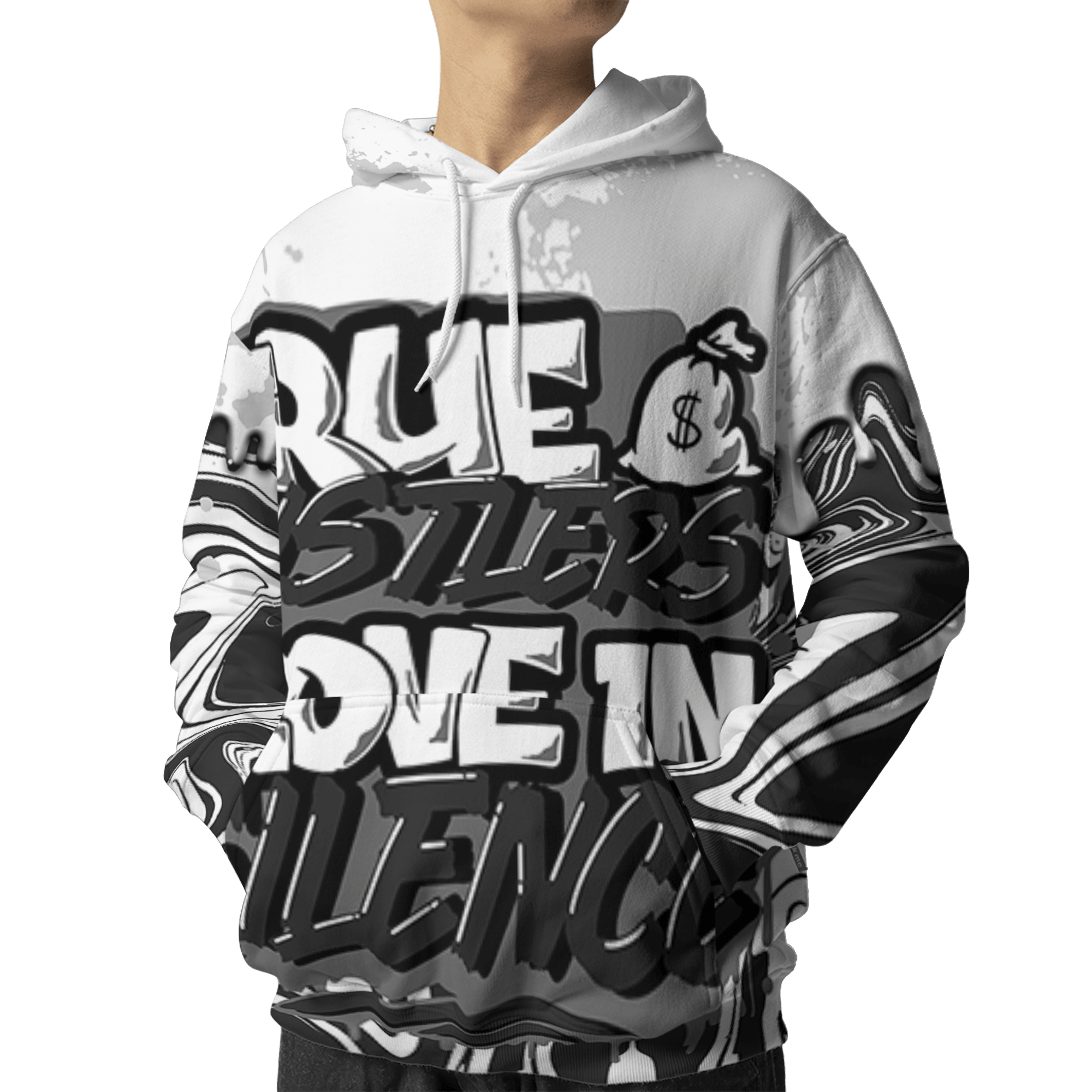 Retro High OG Black White 1s Hoodie Match Move In Silence 3D All-Over Print Color Splash - NastyJamz