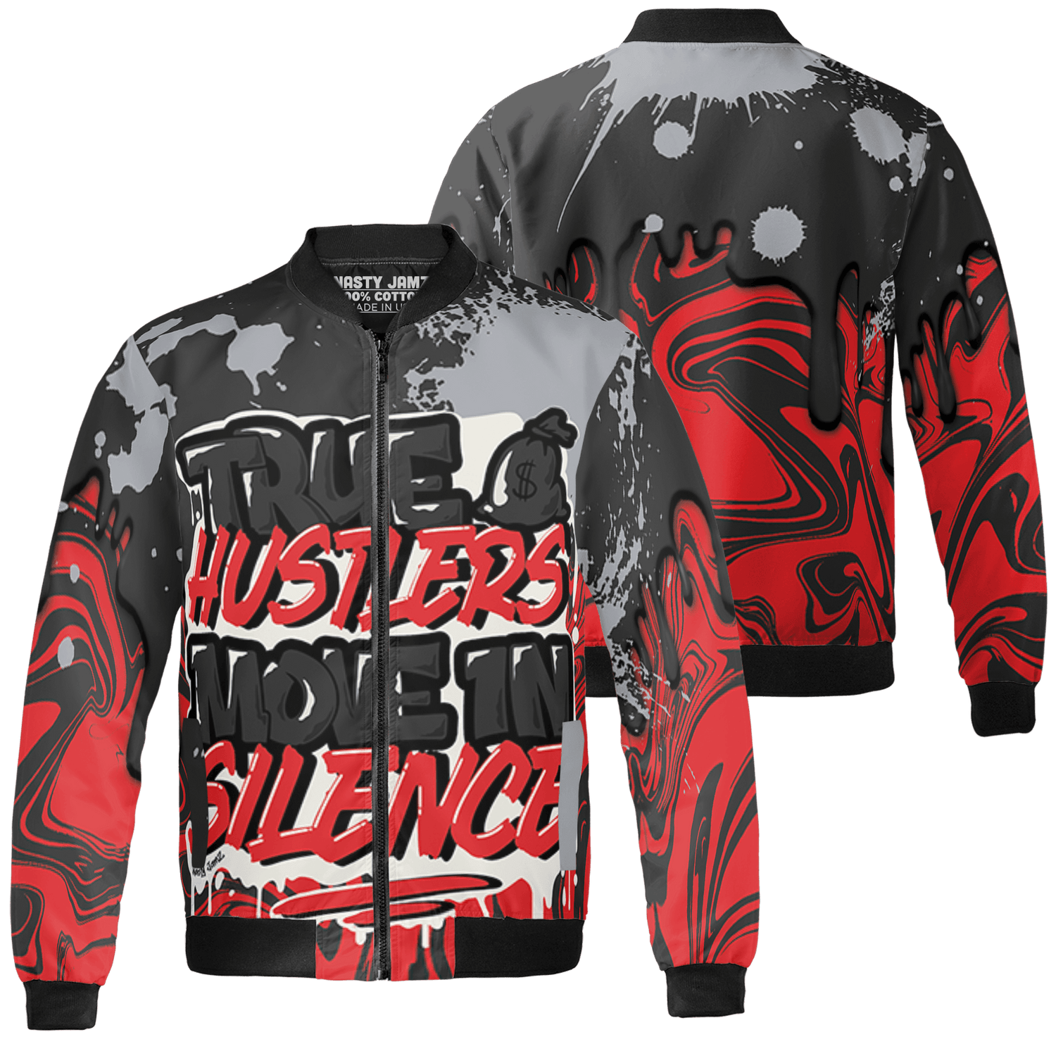 Bred Reimagined 4s Jacket Match Move In Silence 3D All-Over Print Color Splash - NastyJamz