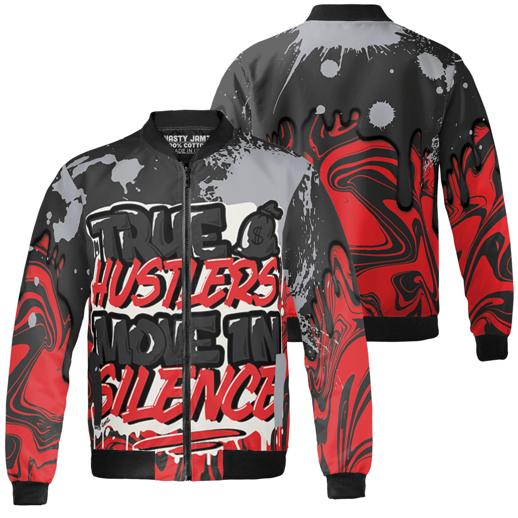 Bred Reimagined 4s Jacket Match Move In Silence 3D All-Over Print Color Splash - NastyJamz