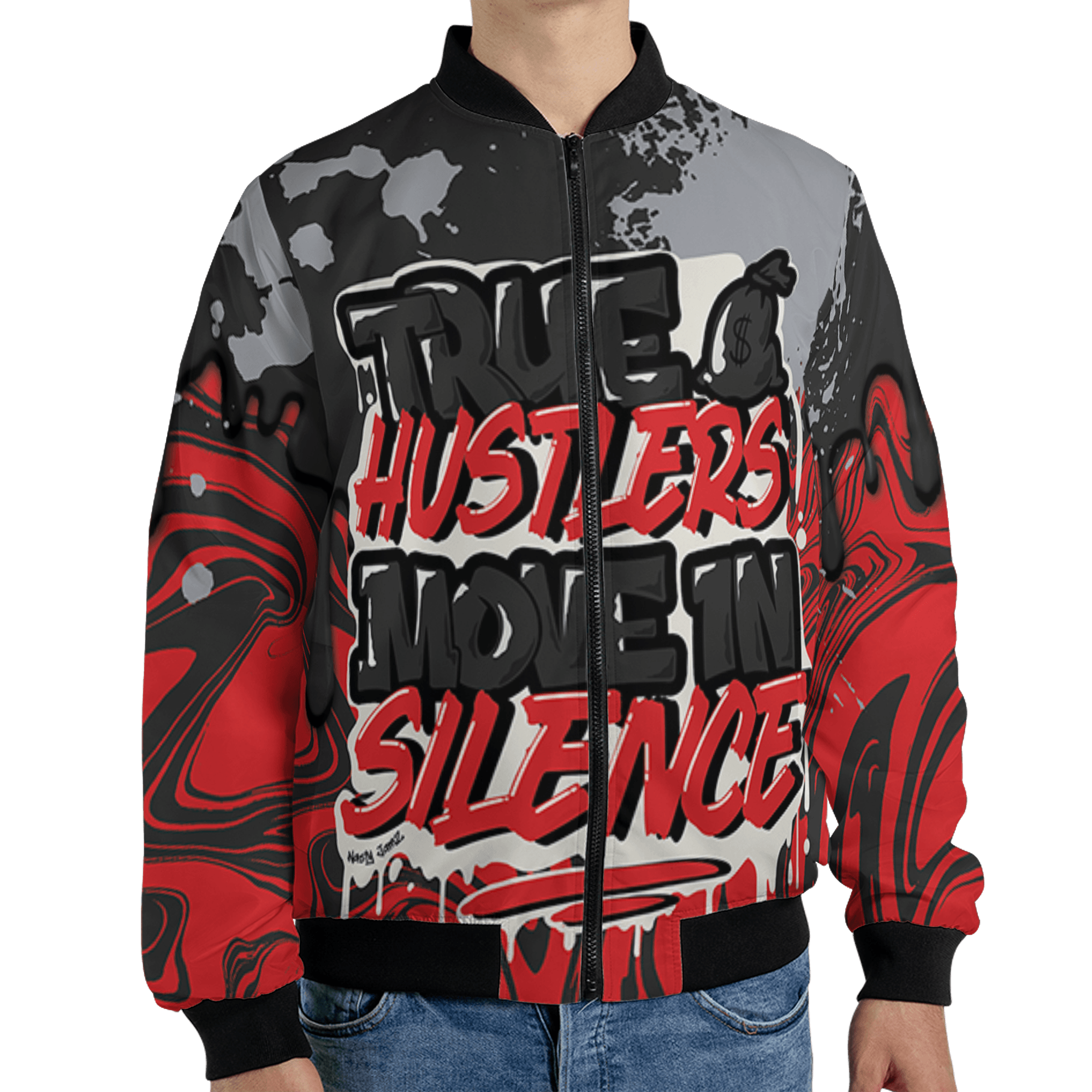 Bred Reimagined 4s Jacket Match Move In Silence 3D All-Over Print Color Splash - NastyJamz