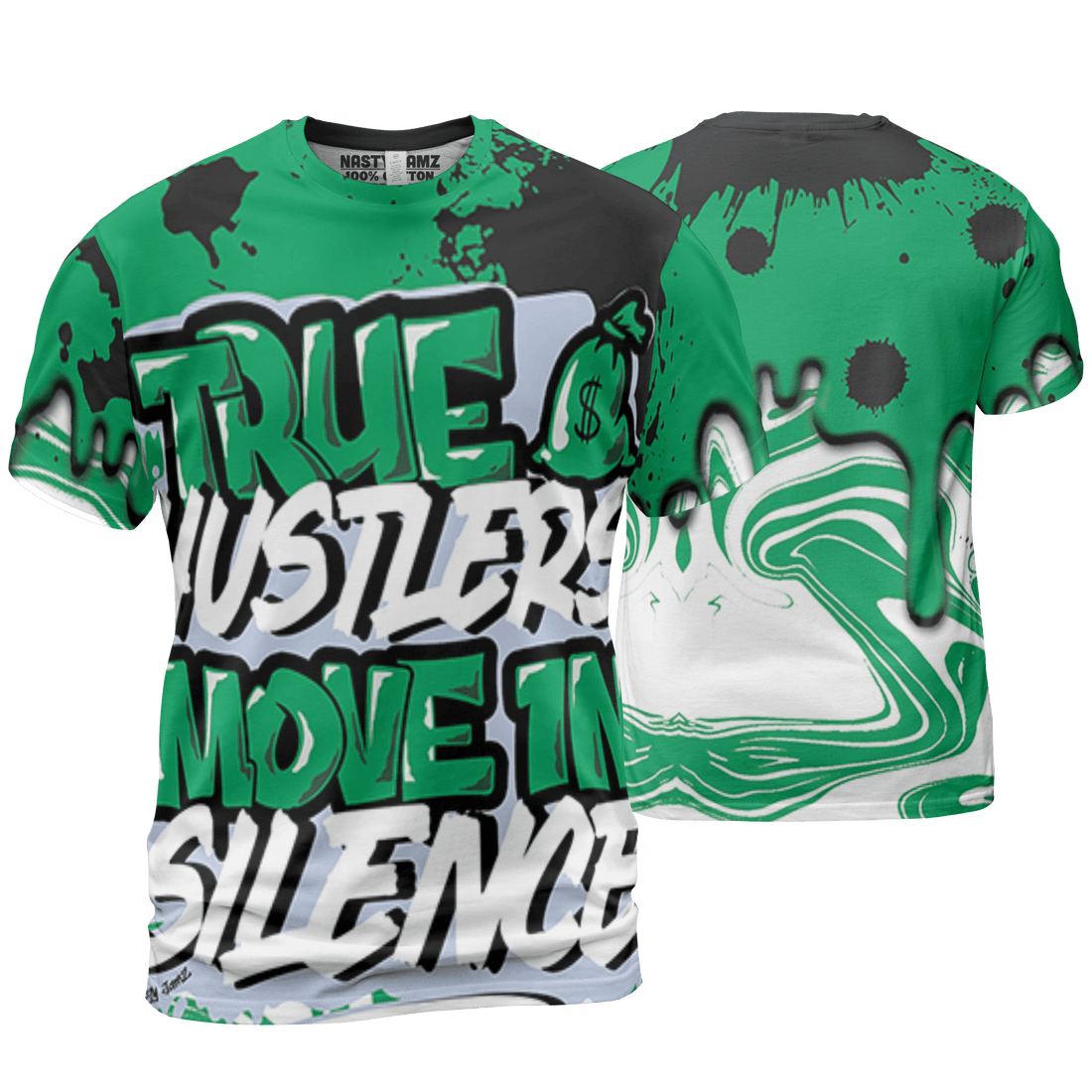 Lucky Green 5s T Shirt Match Move In Silence 3D All-Over Print Color Splash - NastyJamz
