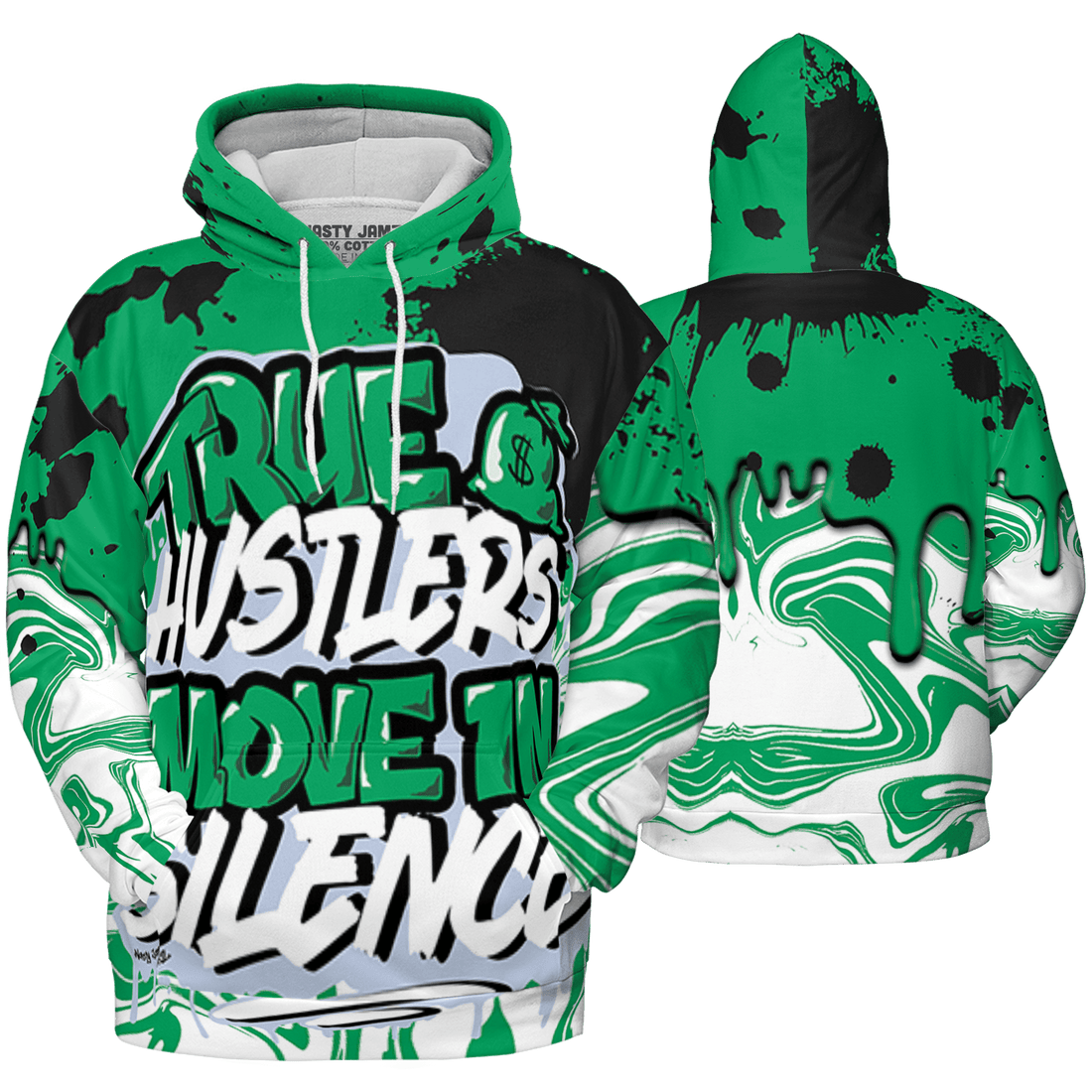 Lucky Green 5s Hoodie Match Move In Silence 3D All-Over Print Color Splash - NastyJamz