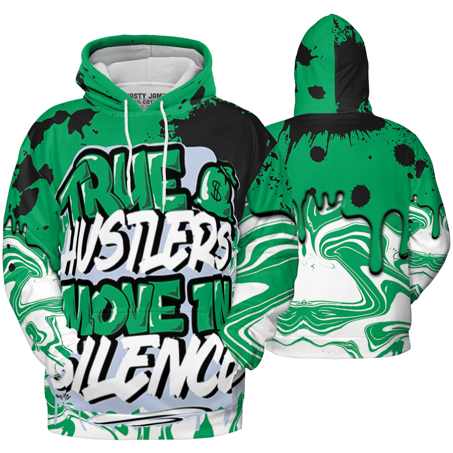 Lucky Green 5s Hoodie Match Move In Silence 3D All-Over Print Color Splash - NastyJamz