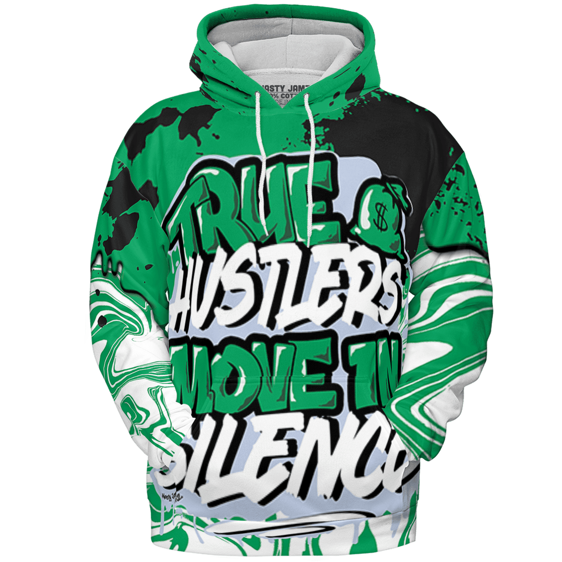 Lucky Green 5s Hoodie Match Move In Silence 3D All-Over Print Color Splash - NastyJamz