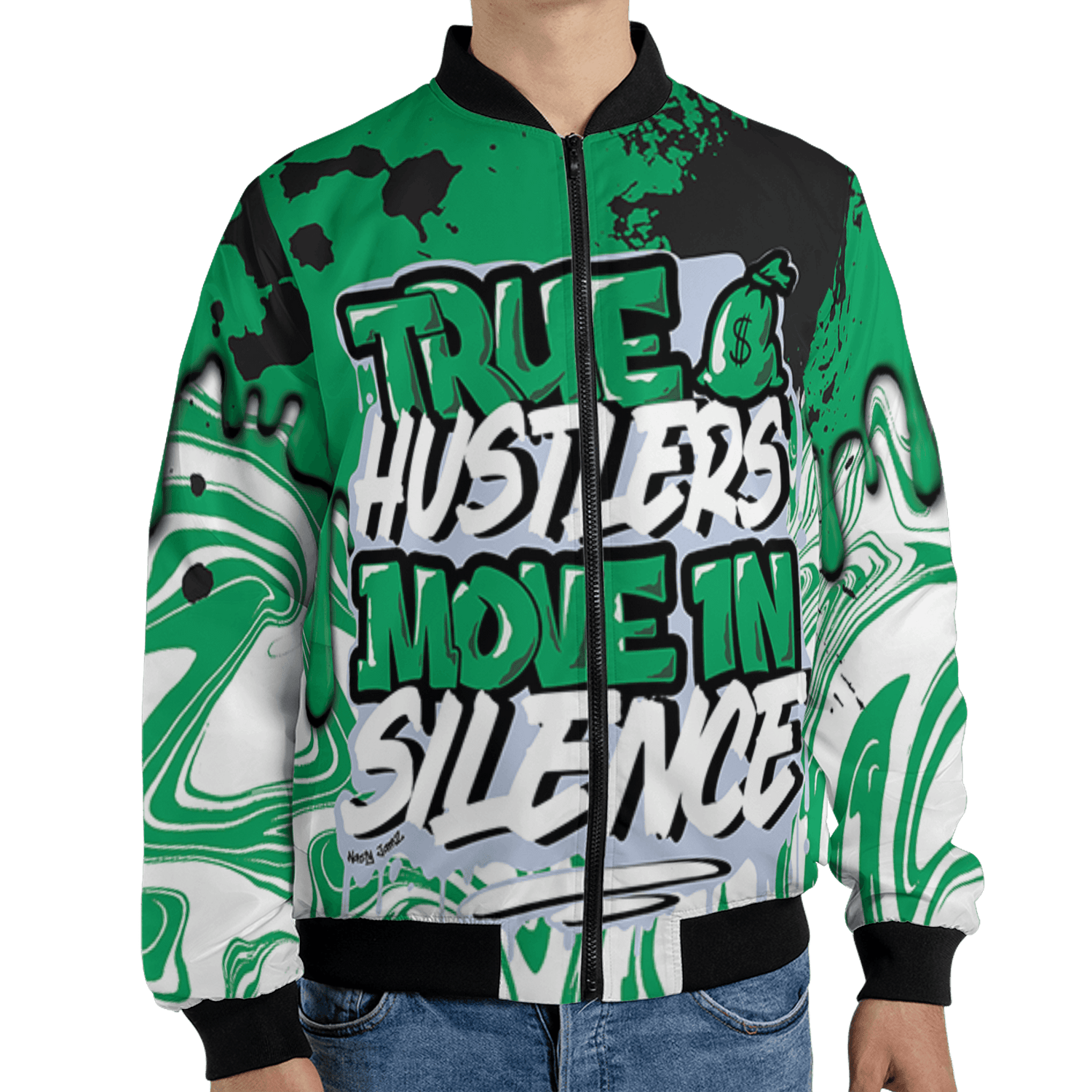Lucky Green 5s Jacket Match Move In Silence 3D All-Over Print Color Splash - NastyJamz