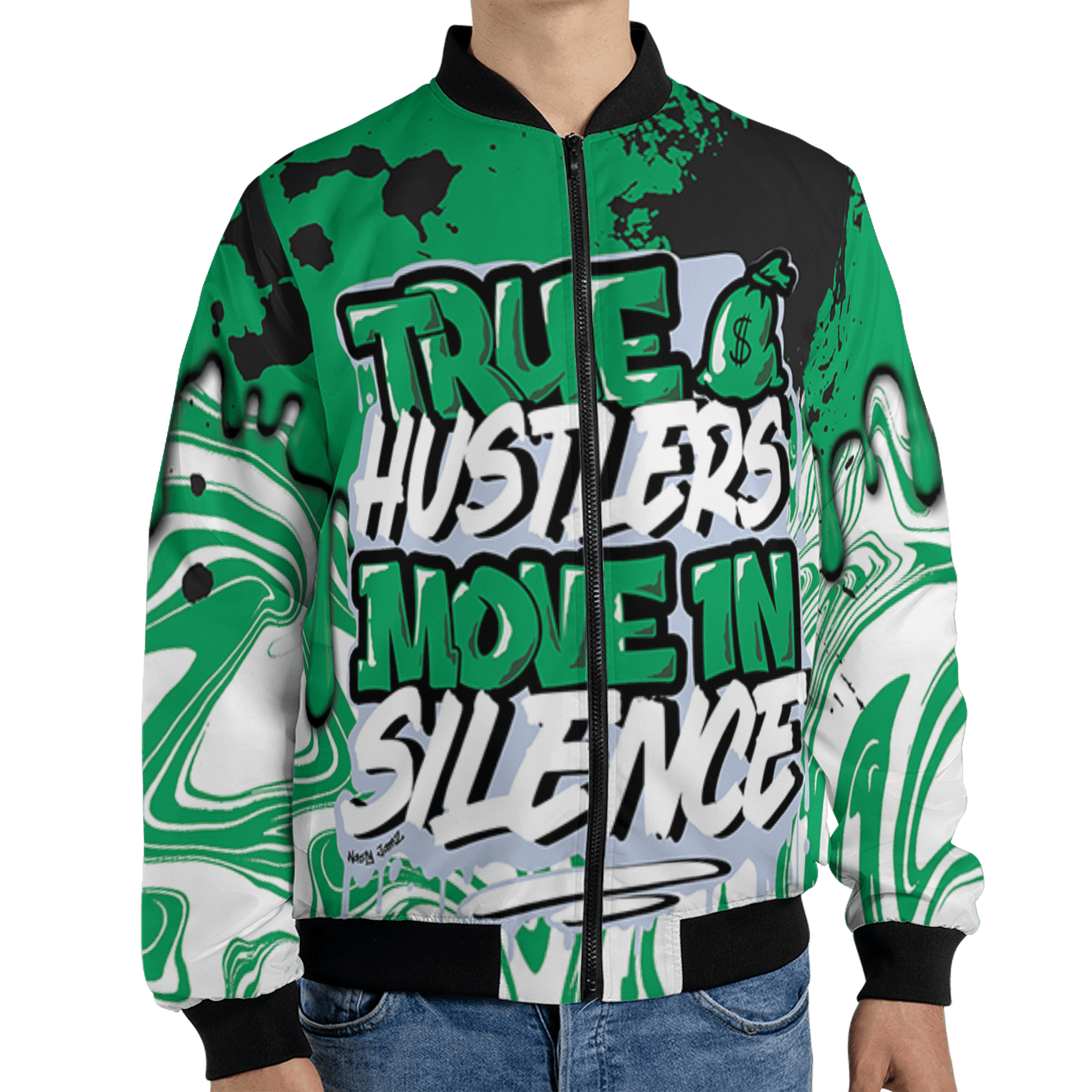 Lucky Green 5s Jacket Match Move In Silence 3D All-Over Print Color Splash - NastyJamz