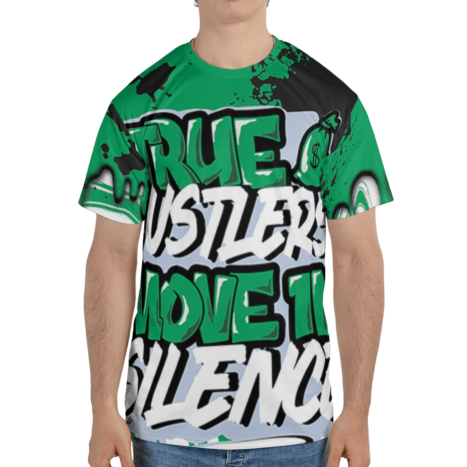 Lucky Green 5s T Shirt Match Move In Silence 3D All-Over Print Color Splash - NastyJamz