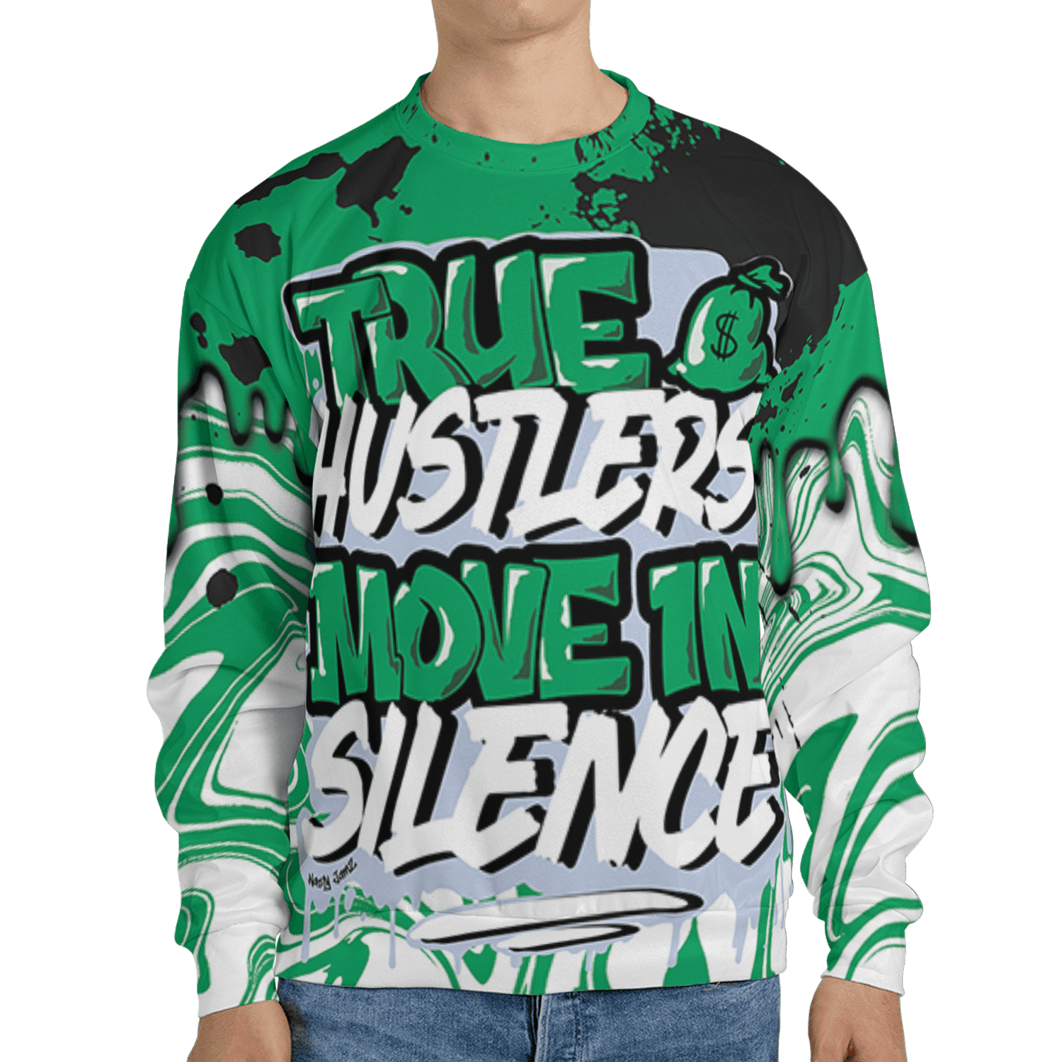 Lucky Green 5s Sweatshirt Match Move In Silence 3D All-Over Print Color Splash - NastyJamz