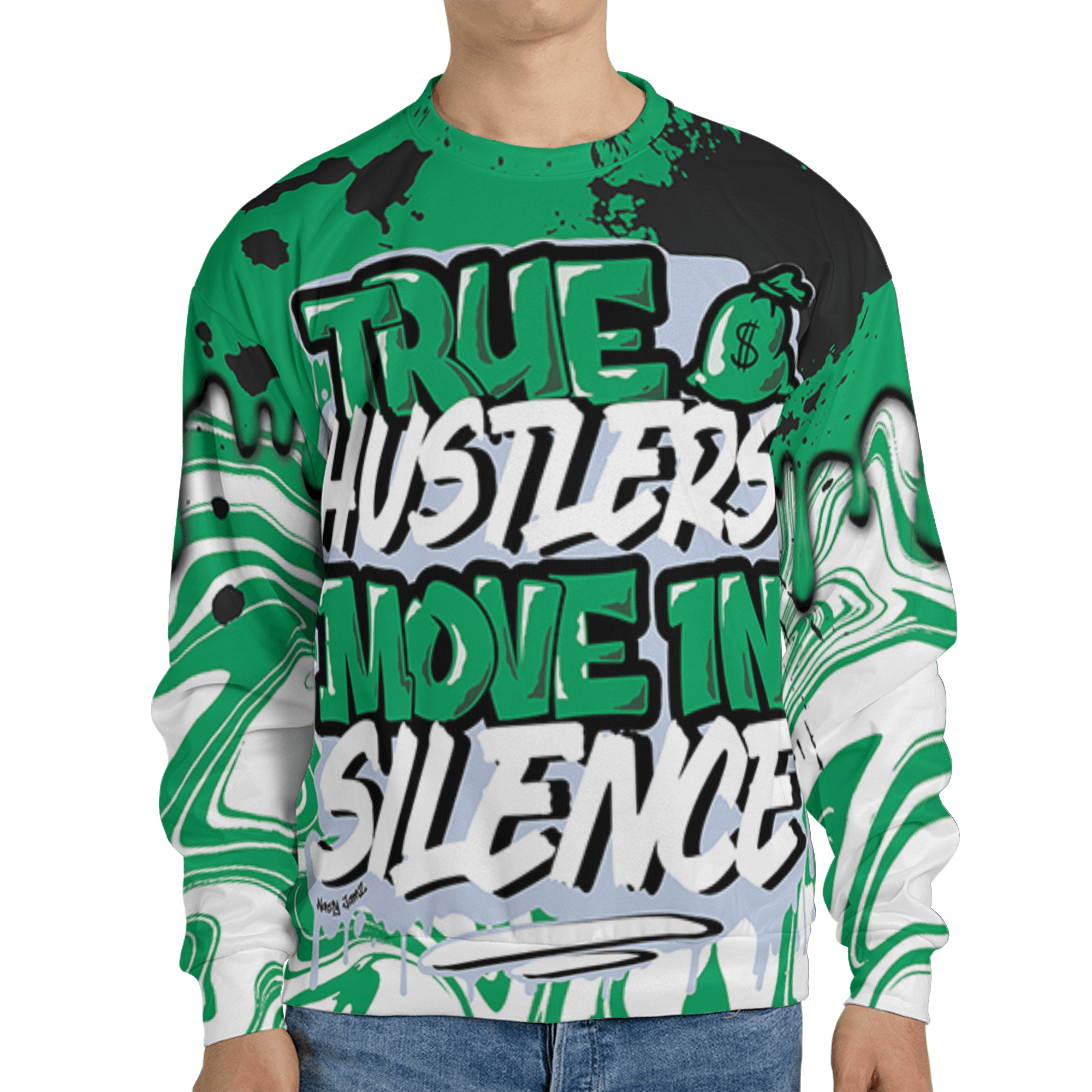 Lucky Green 5s Sweatshirt Match Move In Silence 3D All-Over Print Color Splash - NastyJamz