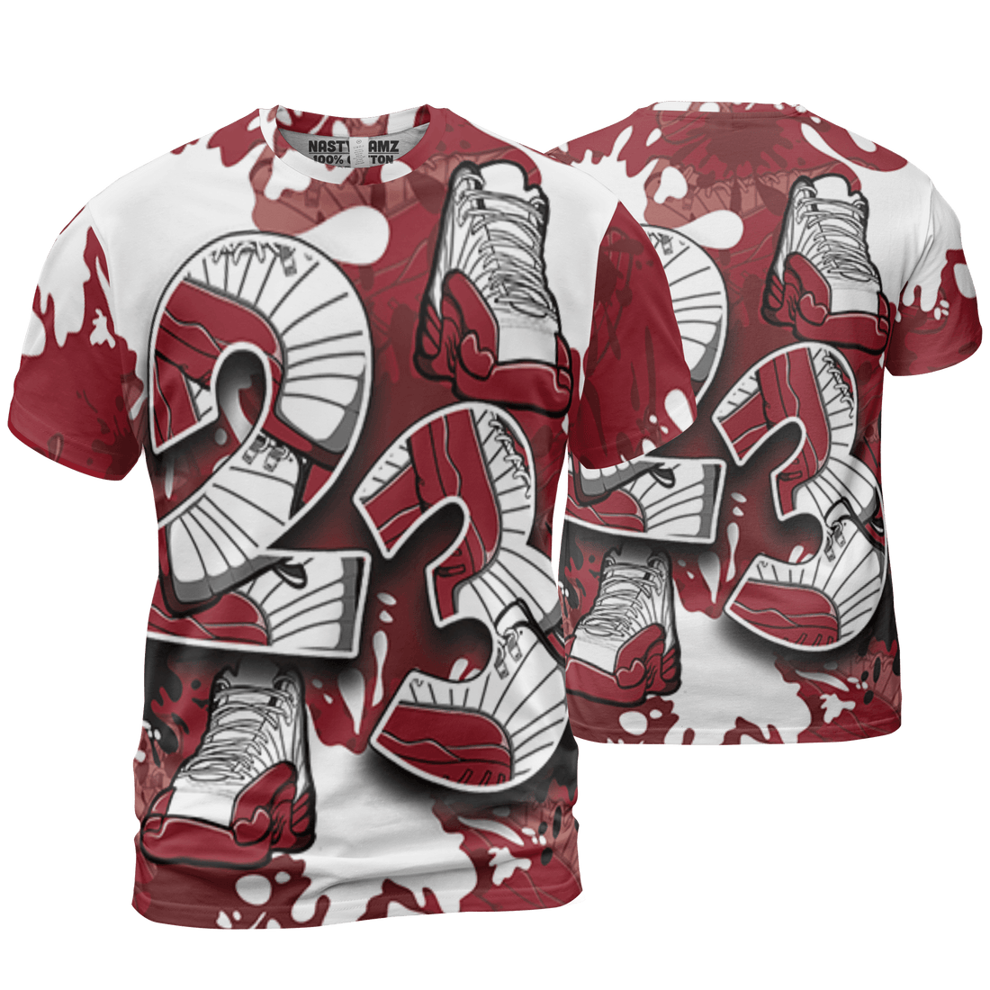 Cherry 12s T Shirt Match Number 23 Paint Too Many Sneakers - NastyJamz