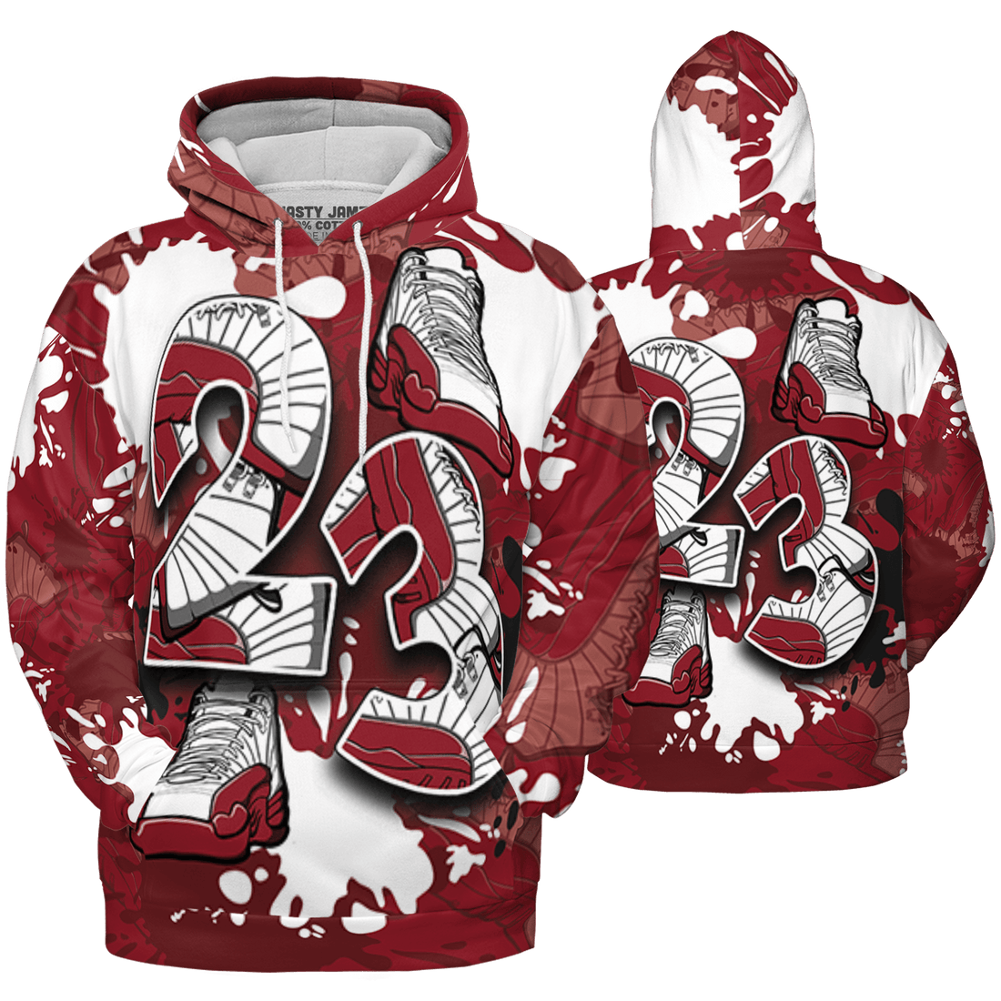 Cherry 12s Hoodie Match Number 23 Paint Too Many Sneakers - NastyJamz