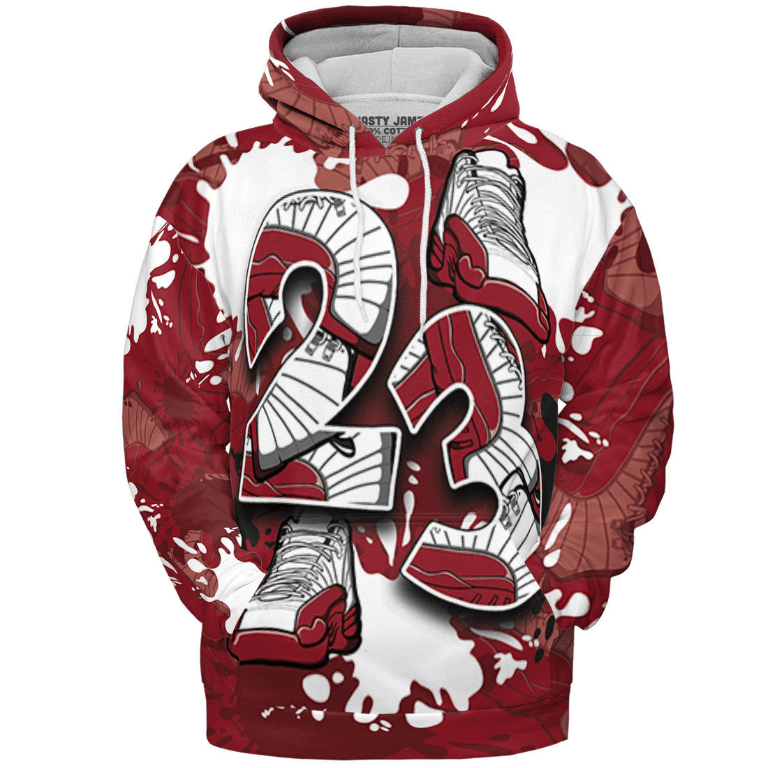 Cherry 12s Hoodie Match Number 23 Paint Too Many Sneakers - NastyJamz